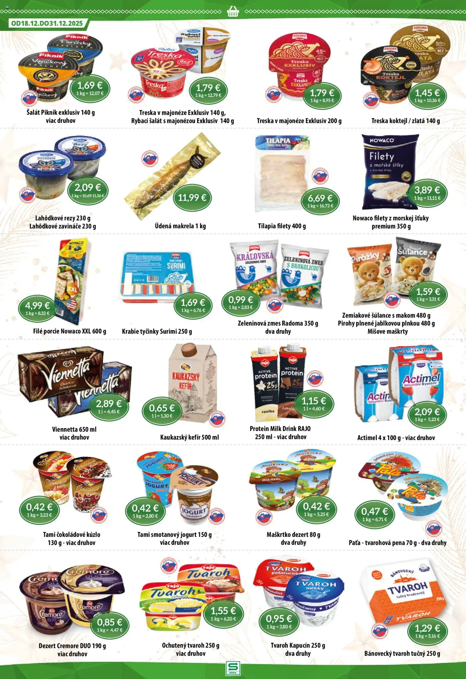 Nové Sintra akcie – leták je platný od 18.12.2025 | Strana: 4 | Produkty: Jogurt, Pirohy, Tvaroh, Actimel