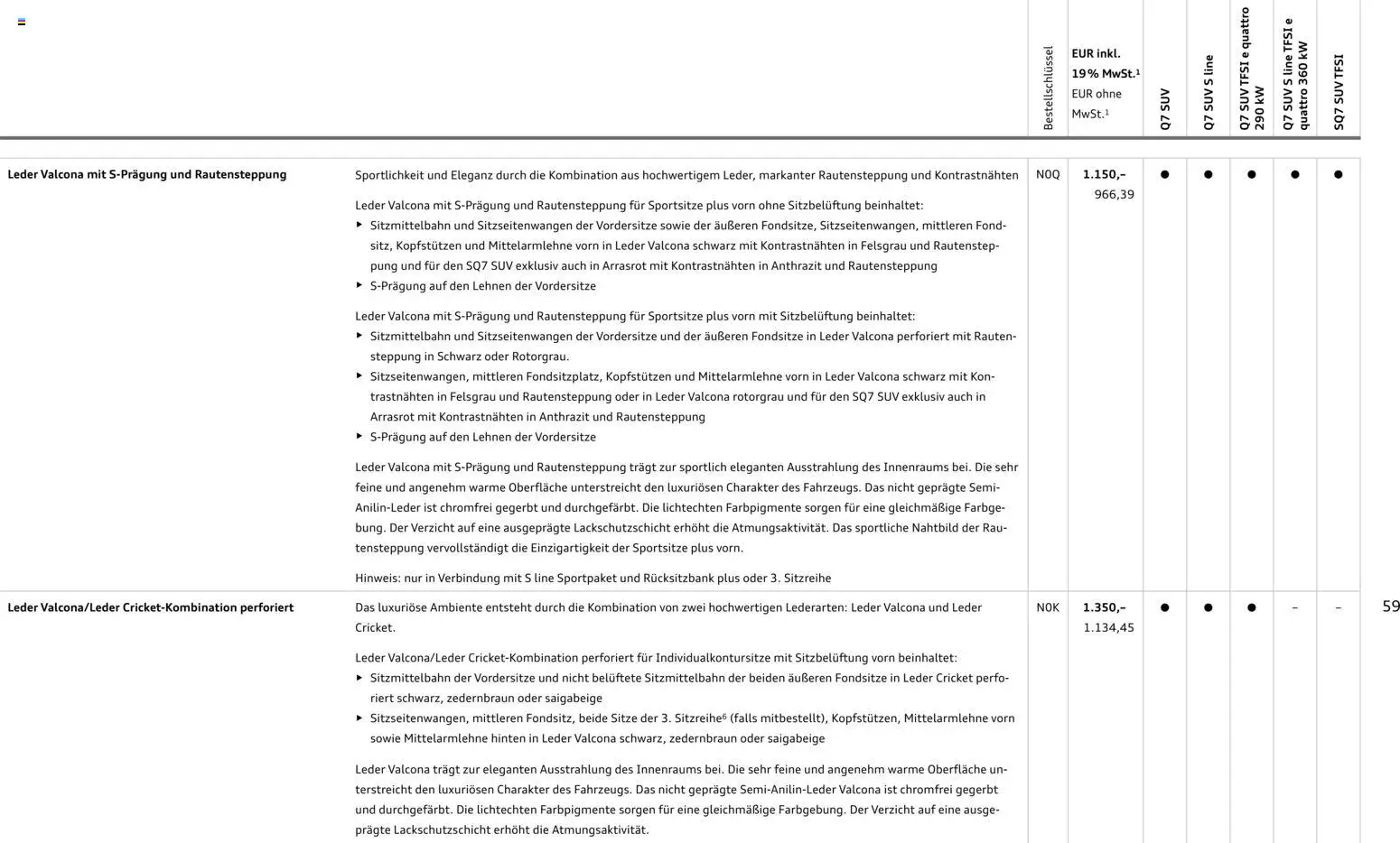 Audi Q7 – gültig ab 28.10.2025 | Seite: 59