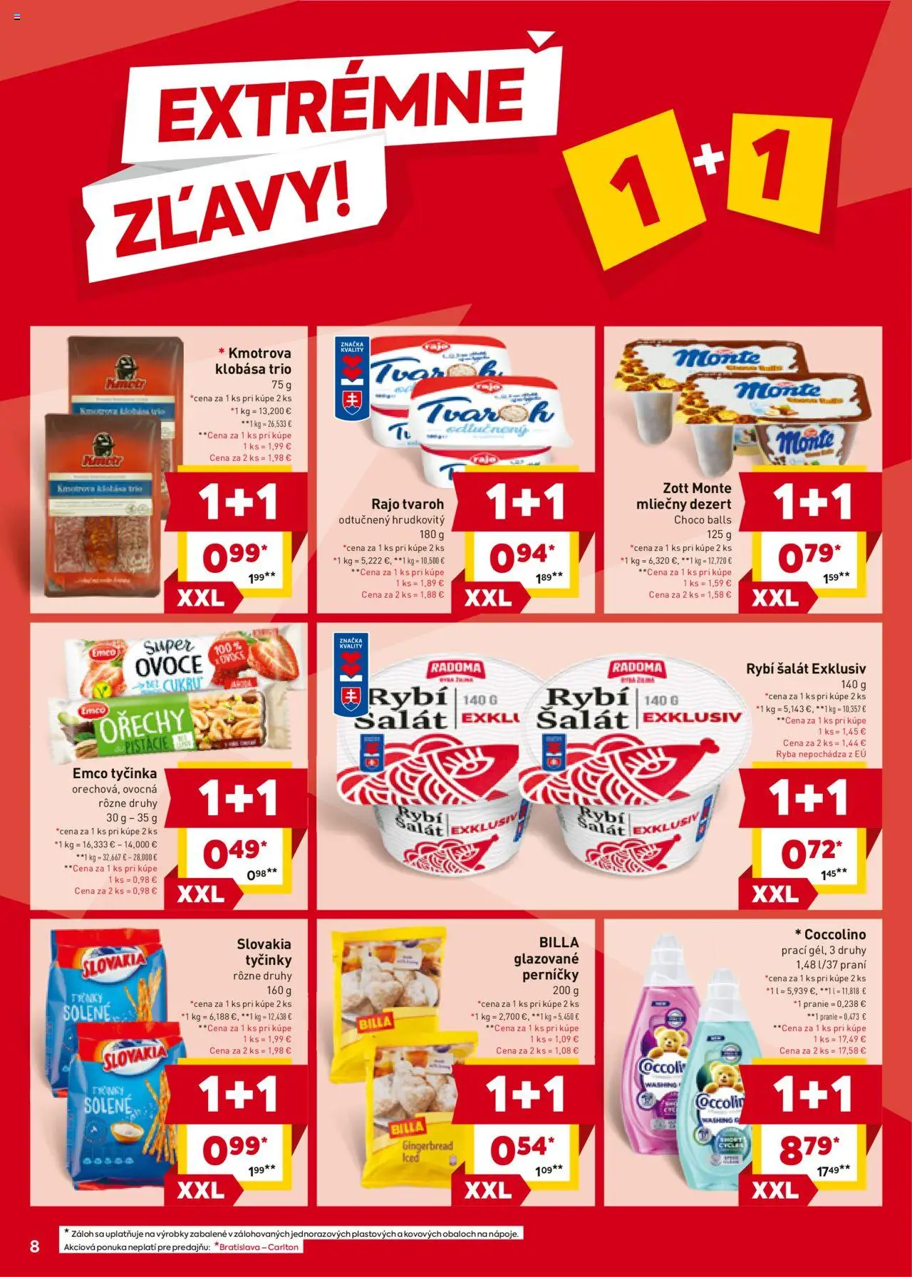 Billa leták │ platný od 16.07.2025 | Strana: 8 | Produkty: Klobása, Ryba, Tvaroh, Coccolino