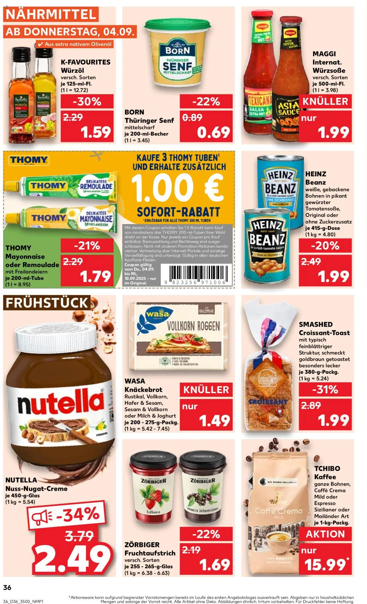 Kaufland prospekt Jena	 – gültig ab 07.09.2025 | Seite: 36 | Produkte: Milch, Olivenol, Nutella, Wasa knackebrot