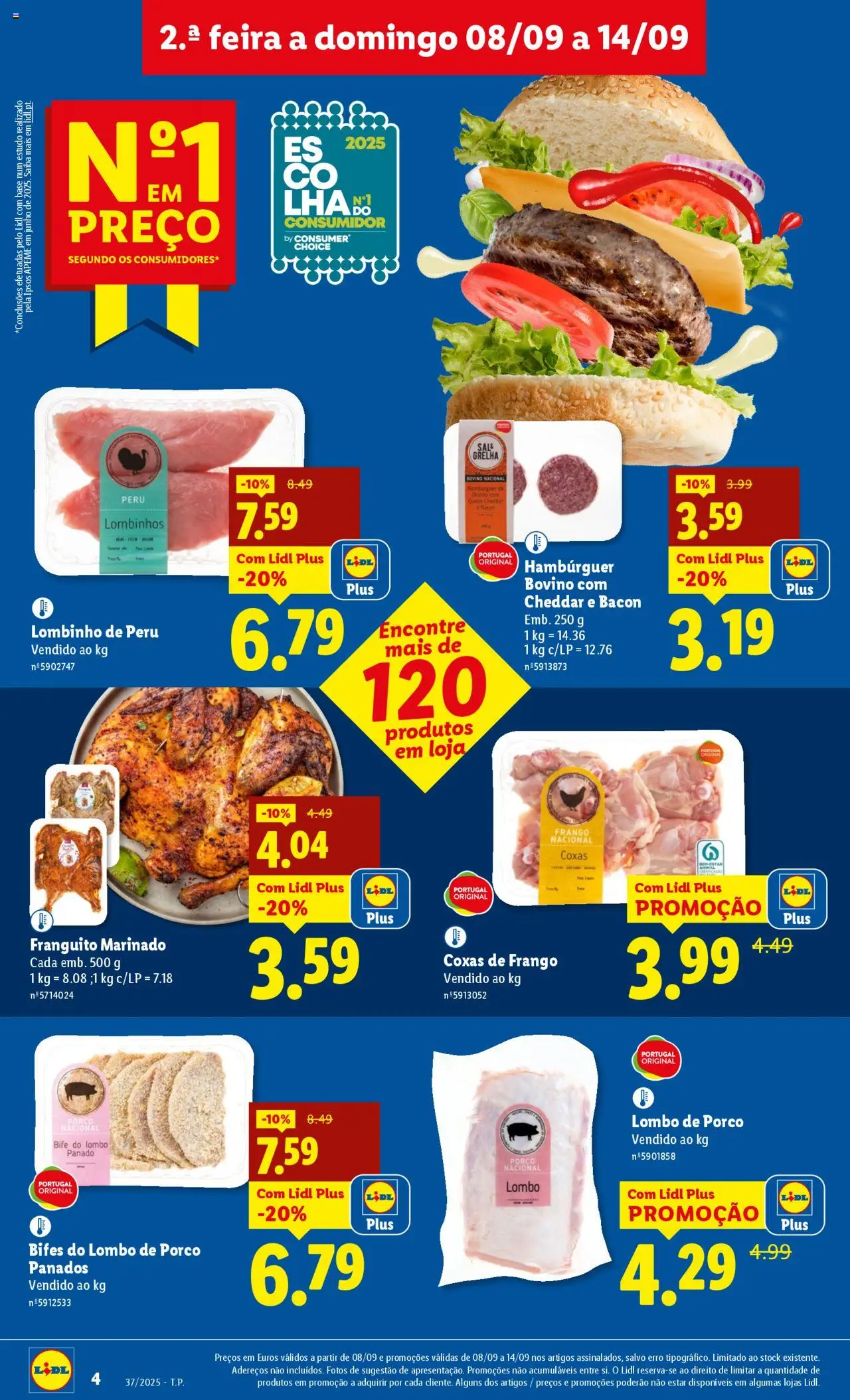 Lidl folheto │ válido de 08.09.2025 | Página: 4 | Produtos: Frango, Peru, Queijo, Cheddar