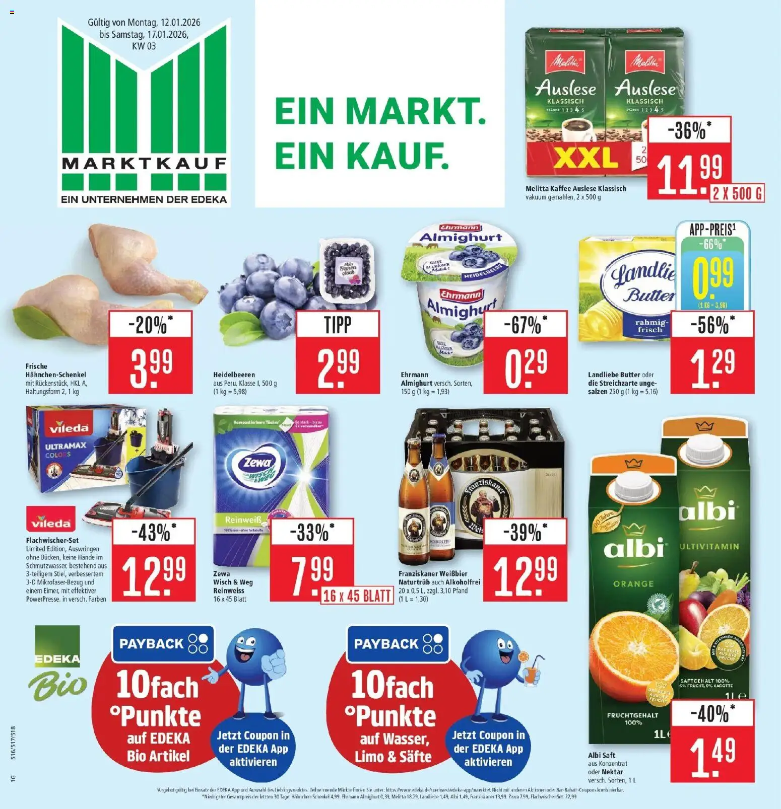 Marktkauf - Marktkauf: Wochenangebote – gültig ab 11.01.2026 | Seite: 1 | Produkte: Melitta, Melitta kaffee, Ehrmann almighurt, Hahnchenschenkel