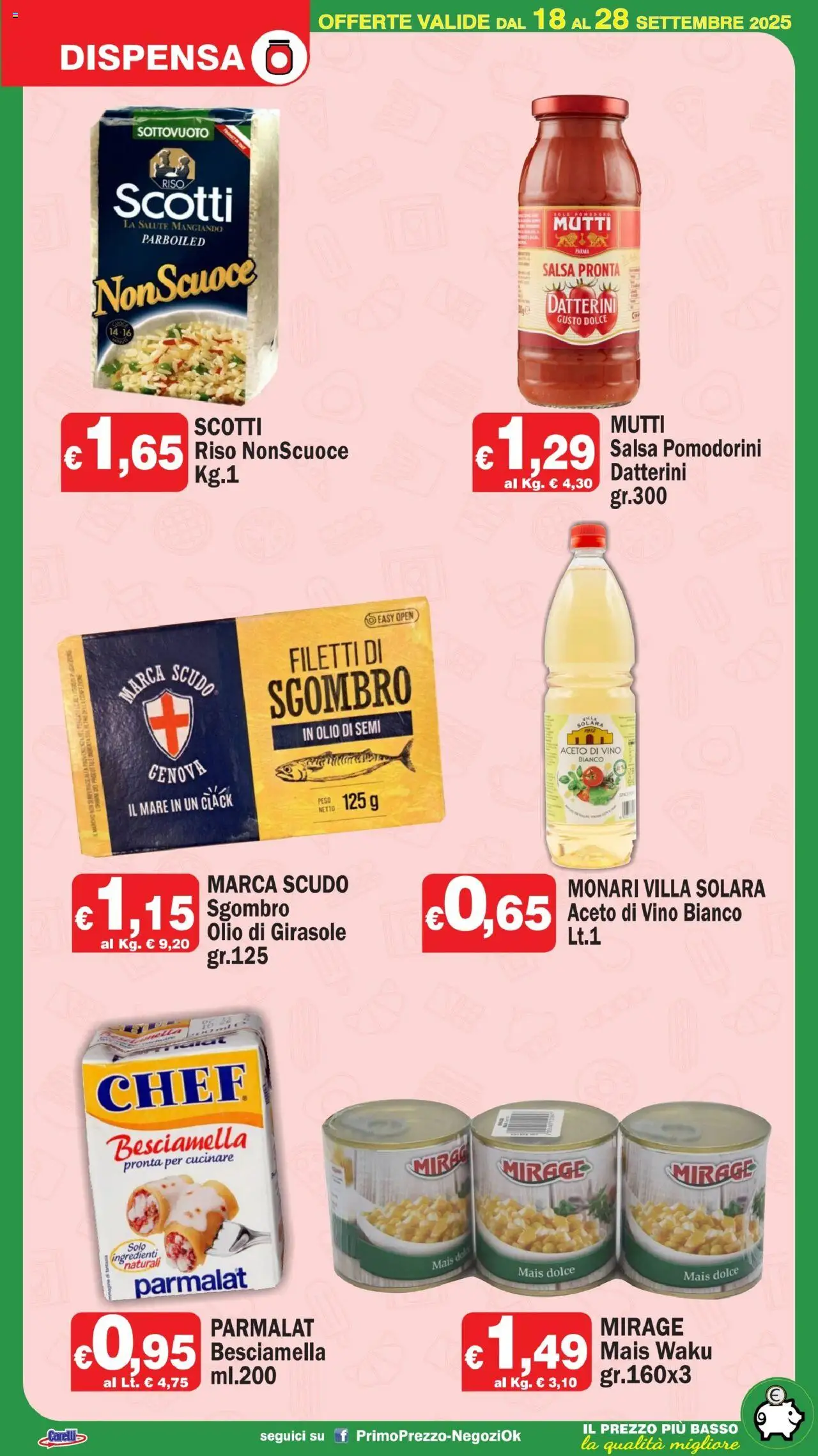 Volantino Primo Prezzo del 18.09.2025 | Pagina: 9 | Prodotti: Riso, Salsa, Mais, Sgombro