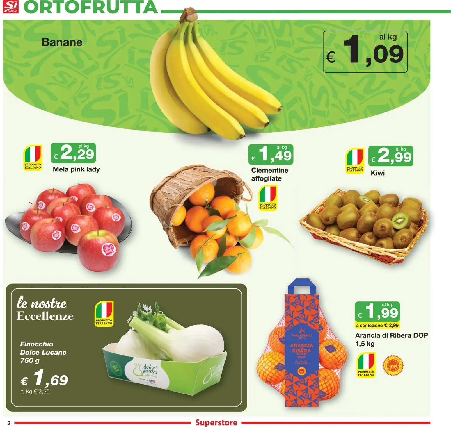Volantino Sì con Te del 27.11.2025 | Pagina: 2 | Prodotti: Banane, Kiwi, Arancia