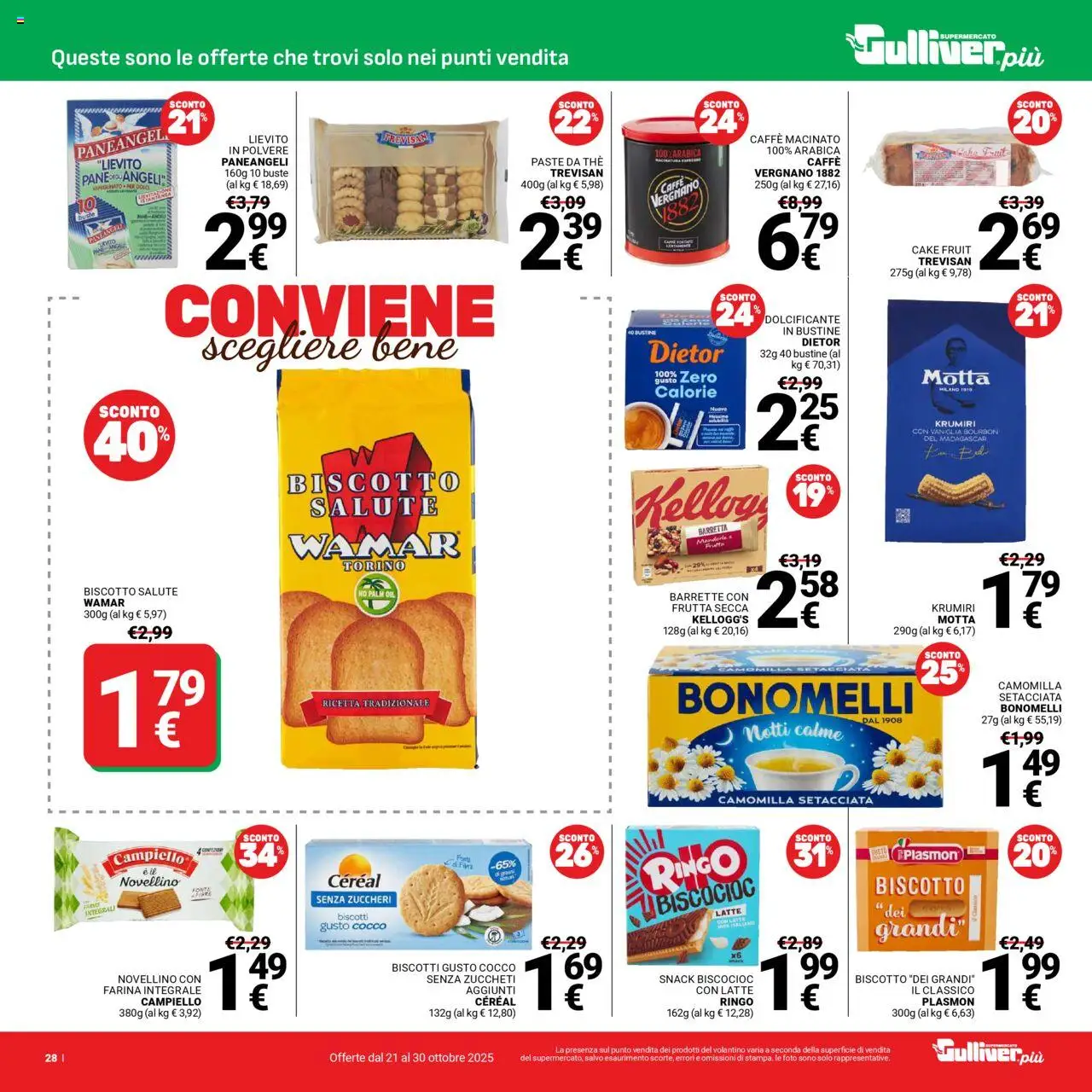Volantino Gulliver del 21.10.2025 | Pagina: 28 | Prodotti: Bourbon, Biscotti, Frutta, Cocco