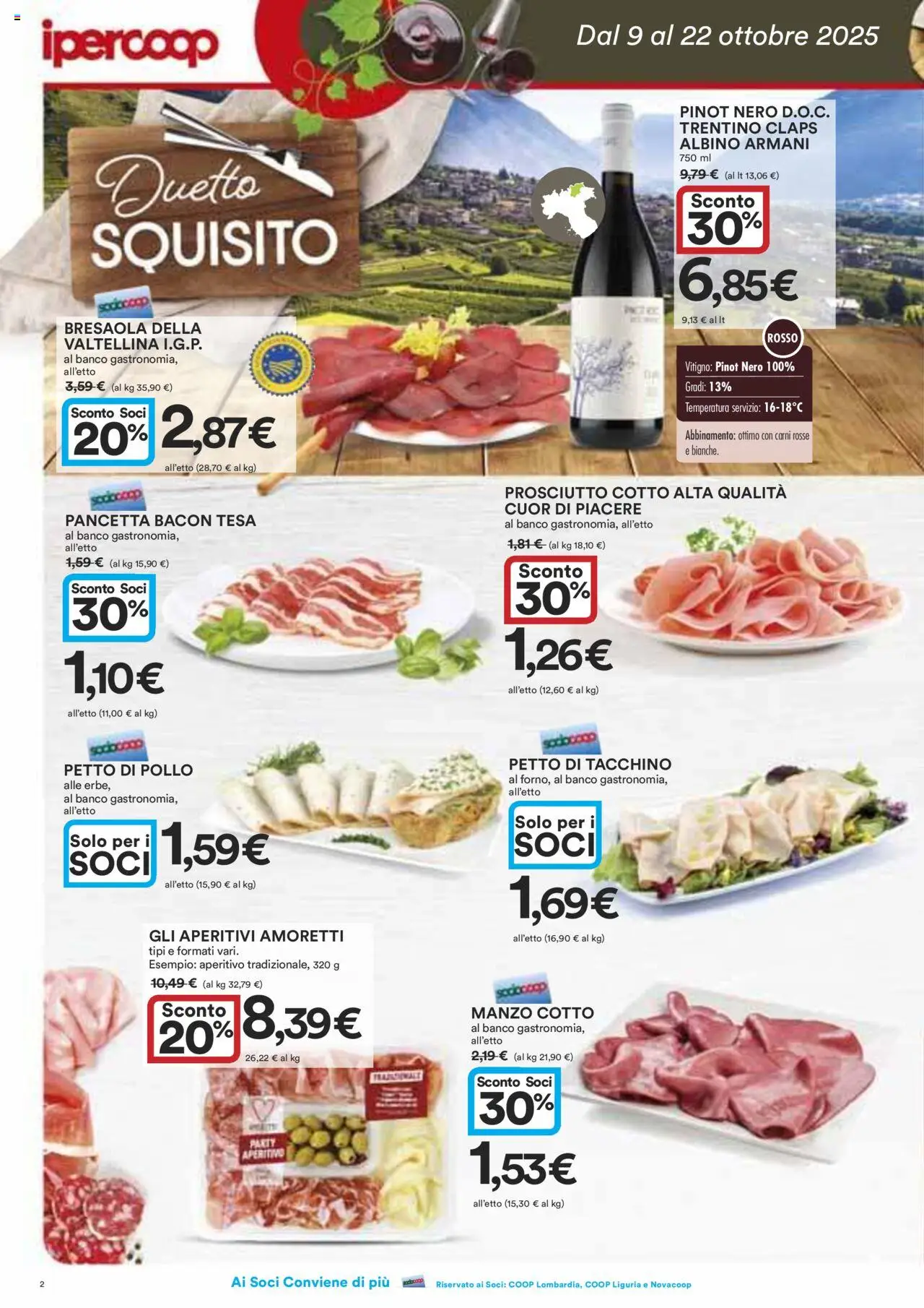 Volantino Ipercoop del 09.10.2025 | Pagina: 2 | Prodotti: Petto di Pollo, Manzo, Pancetta, Aperitivo