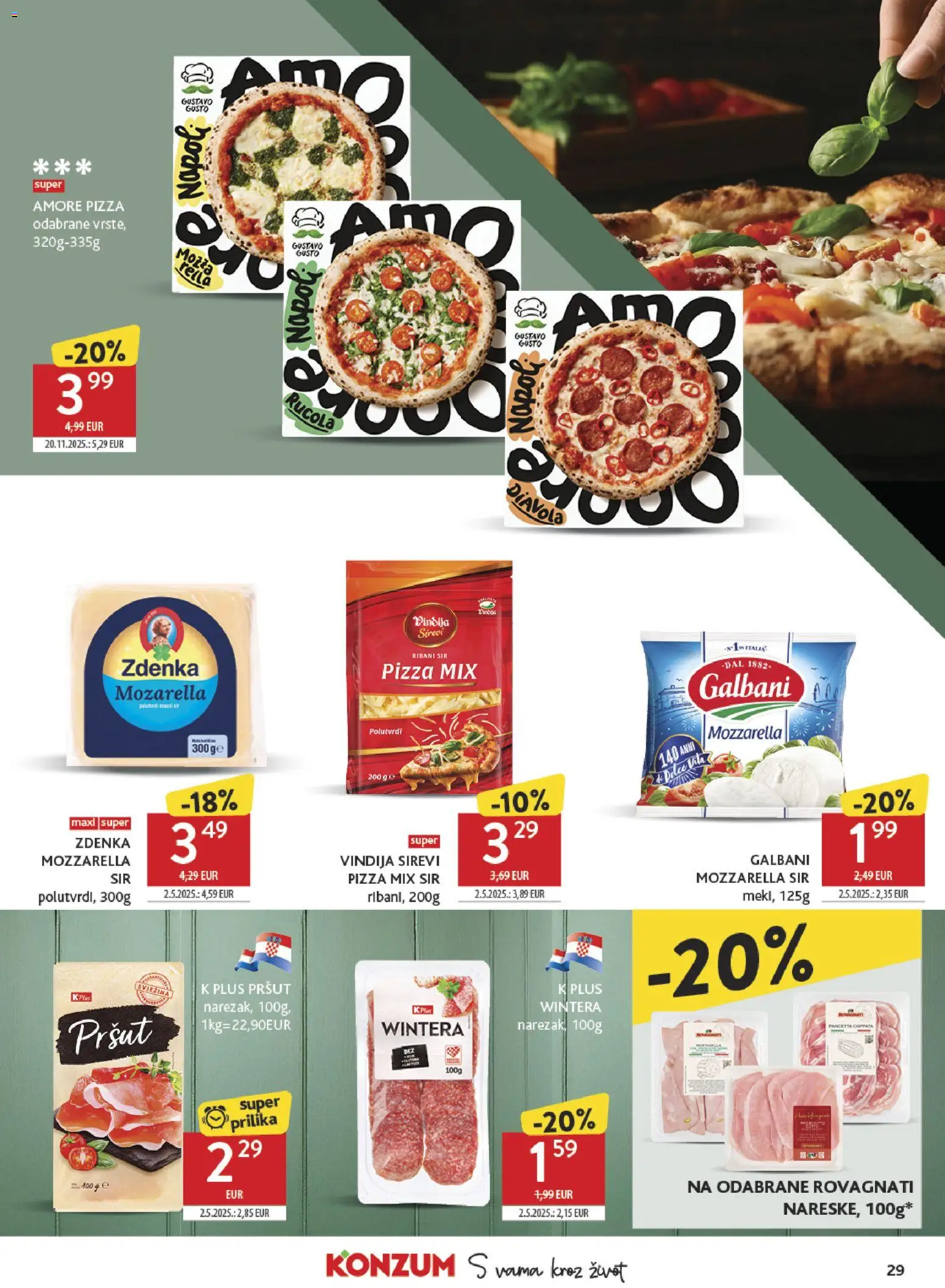 Konzum HR akciós ujság - amely érvényes a következő dátumtól: 04.02.2026 | Oldal: 29 | Termékek: Mozzarella, Mozarella, Pizza