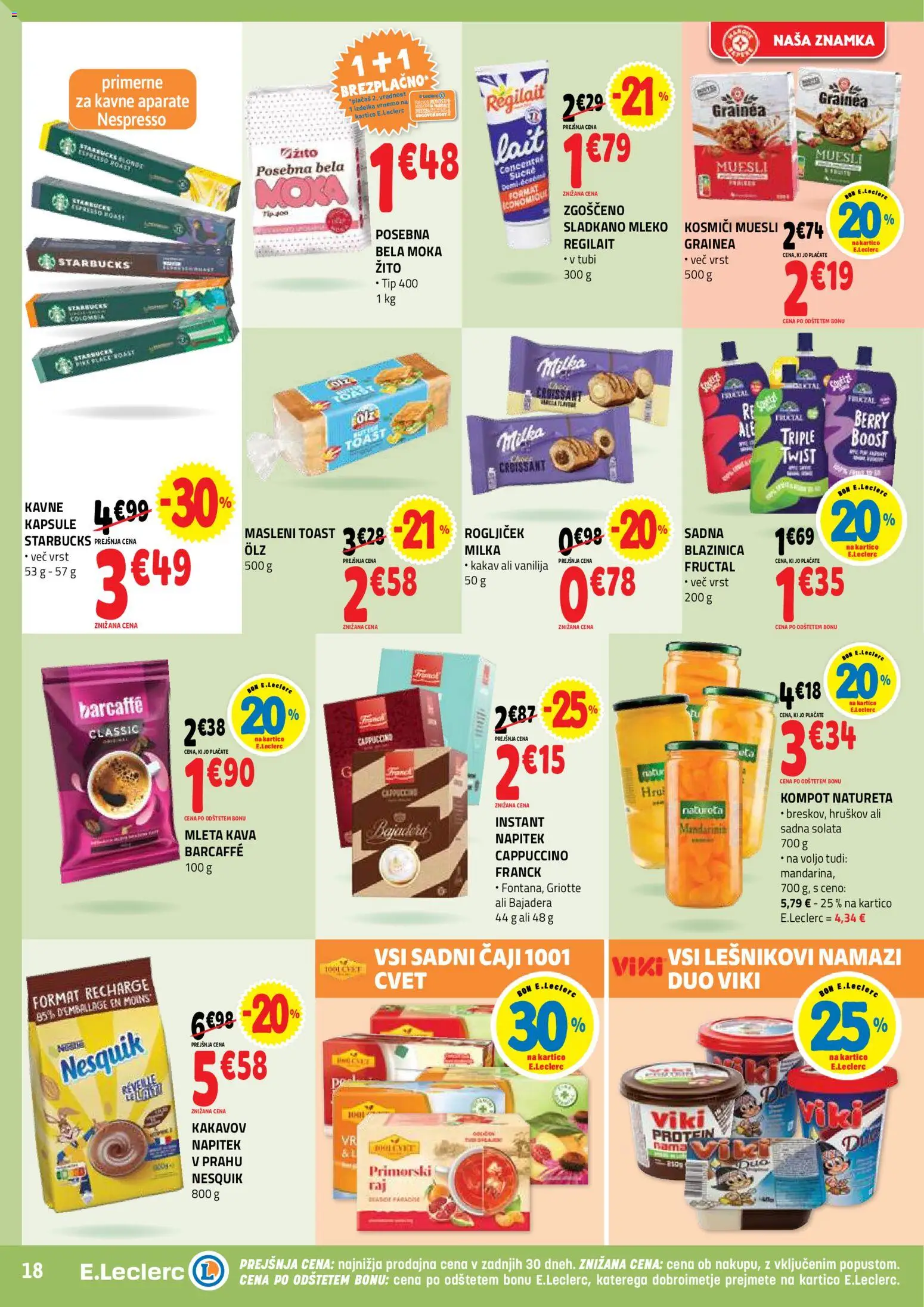 Novi E.leclerc katalog ponudbe – veljaven od 29.10.2025 | Stran: 18 | Izdelki: Muesli, Kakav, Kava, Solata