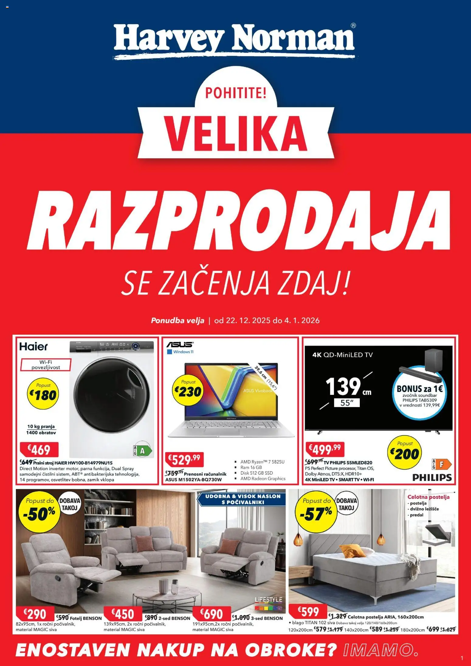 Novi Harvey Norman katalog ponudbe – veljaven od 22.12.2025 | Stran: 1 | Izdelki: Prenosni racunalnik, Racunalnik, Zvocnik, Postelja