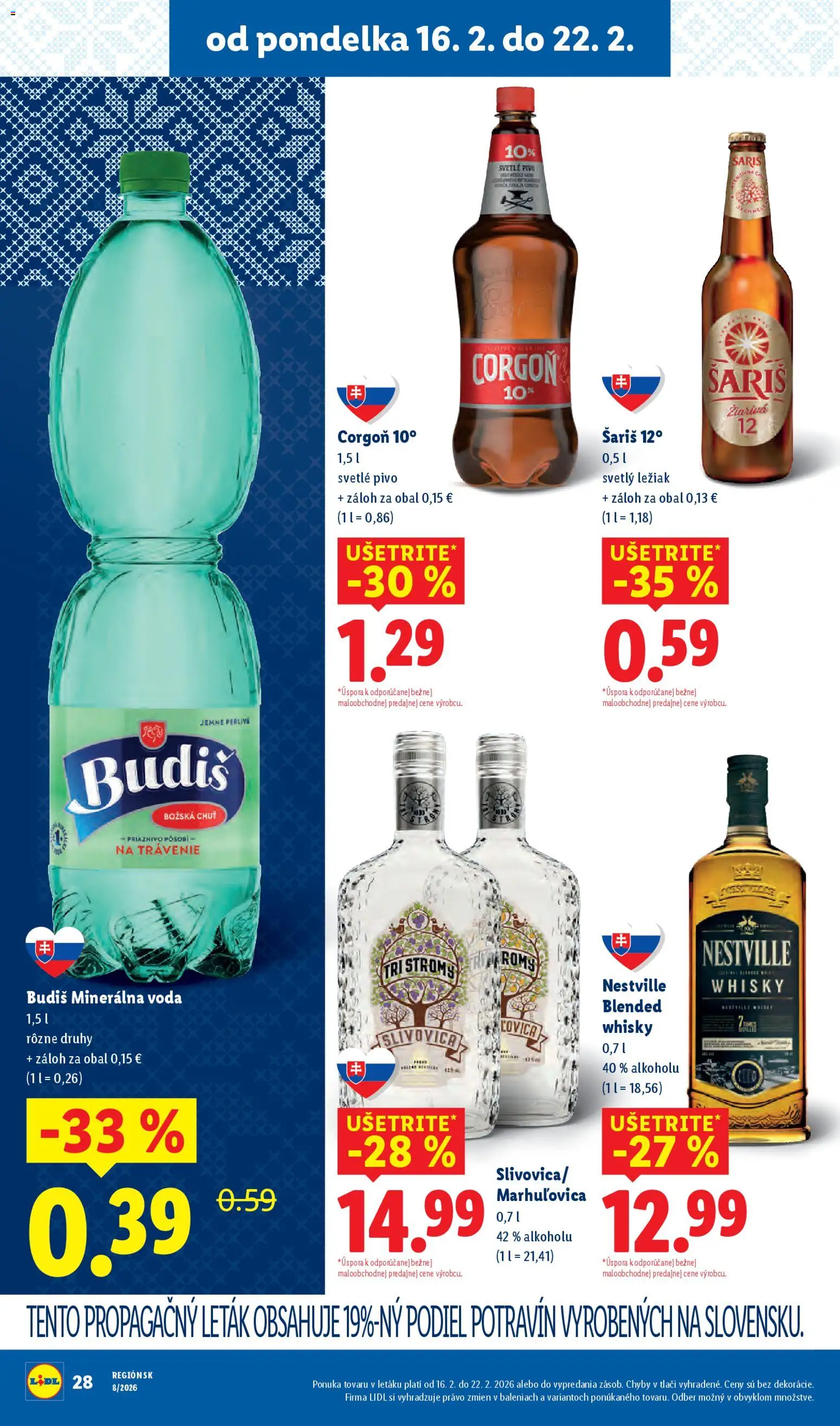 Nové Lidl akcie – leták je platný od 19.02.2026 | Strana: 62 | Produkty: Pivo, Budiš, Šariš, Whisky
