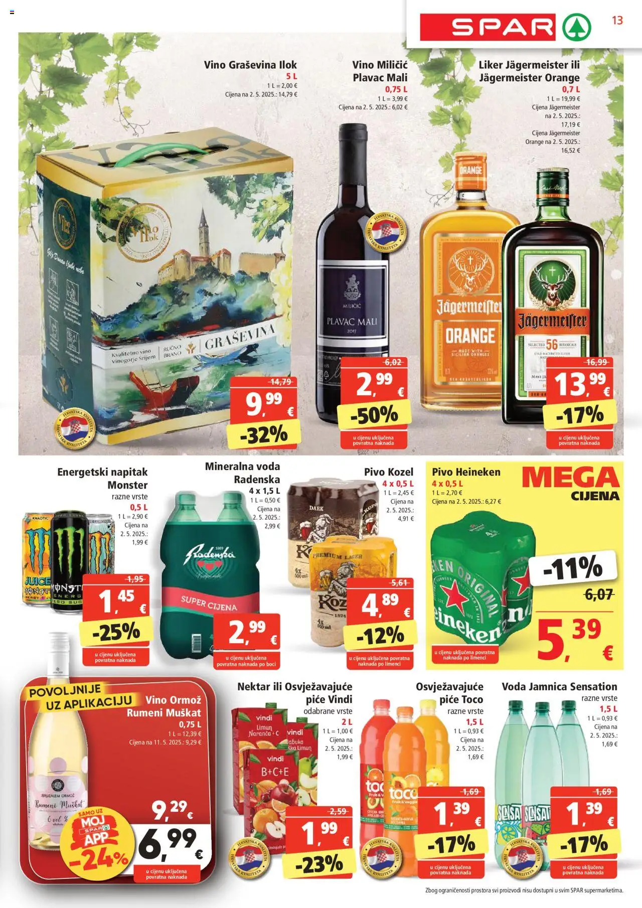 Spar katalog | vrijedi od 18.06.2025 | Stranica: 13 | Proizvodi: Jägermeister, Radenska, Heineken, Liker