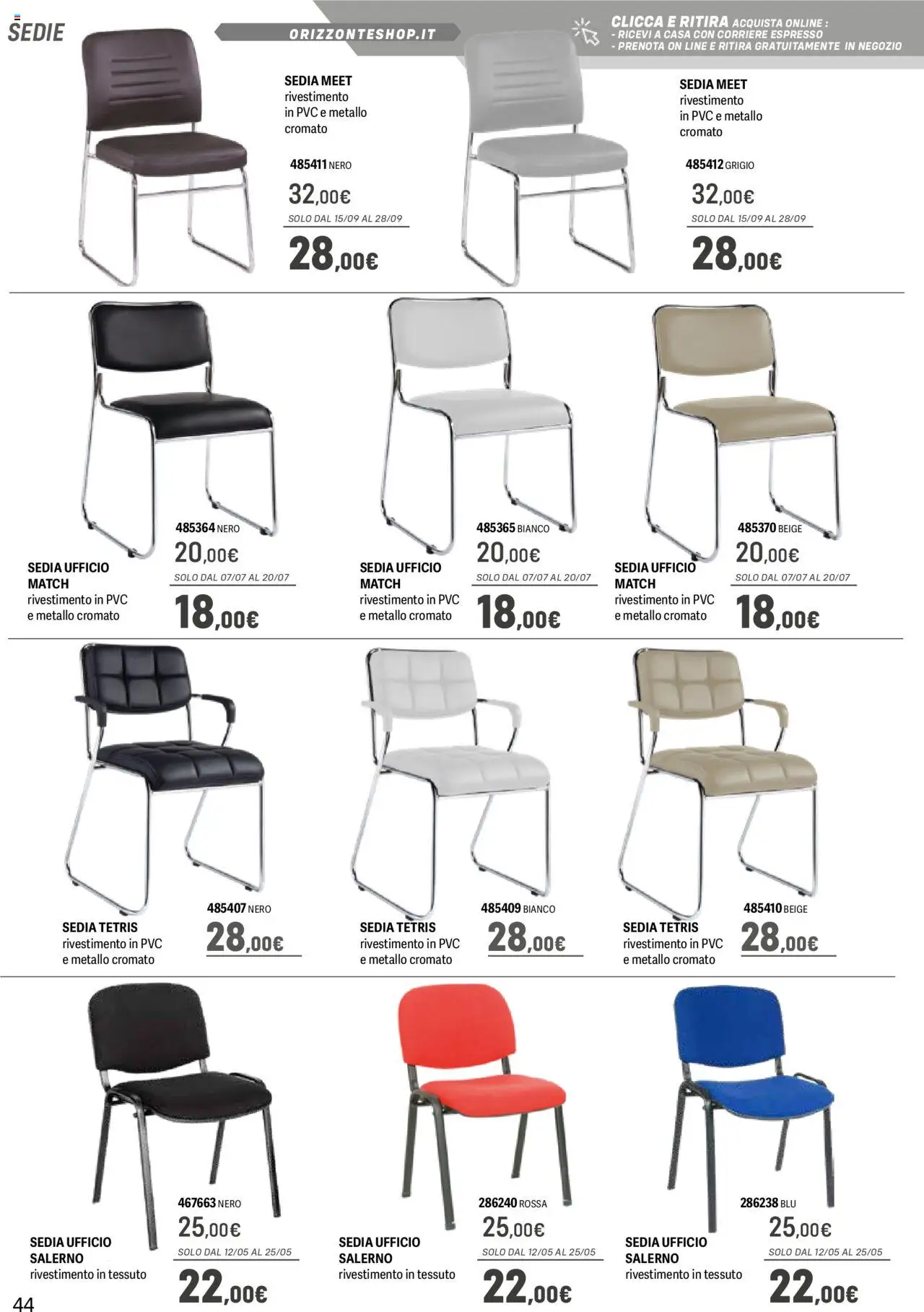 Volantino Orizzonte del 09.05.2025 | Pagina: 44 | Prodotti: Sedia ufficio, Sedia