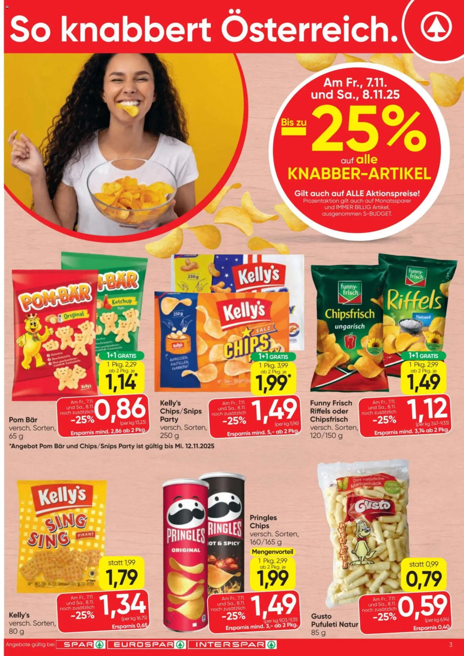 Spar Flugblatt gültig ab 06.11.2025 | Seite: 3 | Produkte: Chips, Ketchup, Salz
