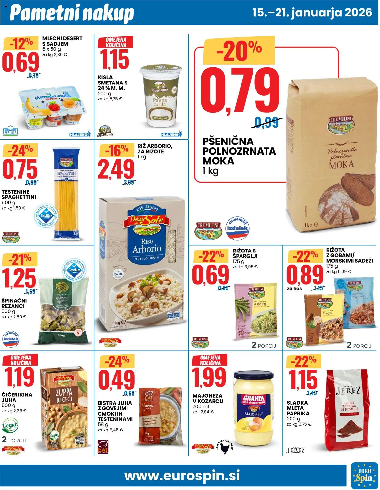 Novi Eurospin katalog ponudbe – veljaven od 15.01.2026 | Stran: 7 | Izdelki: Moka, Juha, Jajca, Majoneza