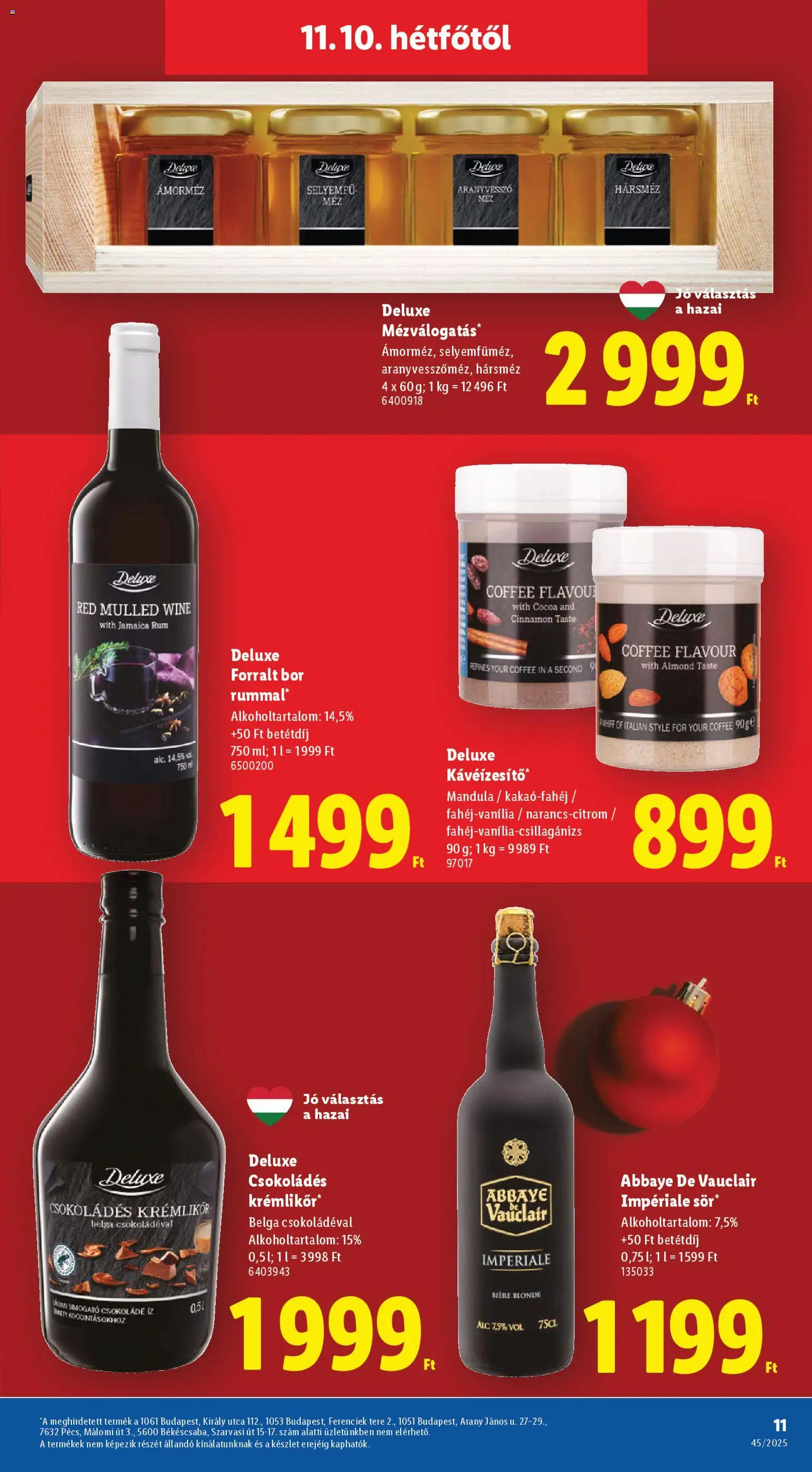 Lidl akciós ujság - amely érvényes a következő dátumtól: 06.11.2025 | Oldal: 11 | Termékek: Krémlikőr, Rum, Csokoládé, Bor