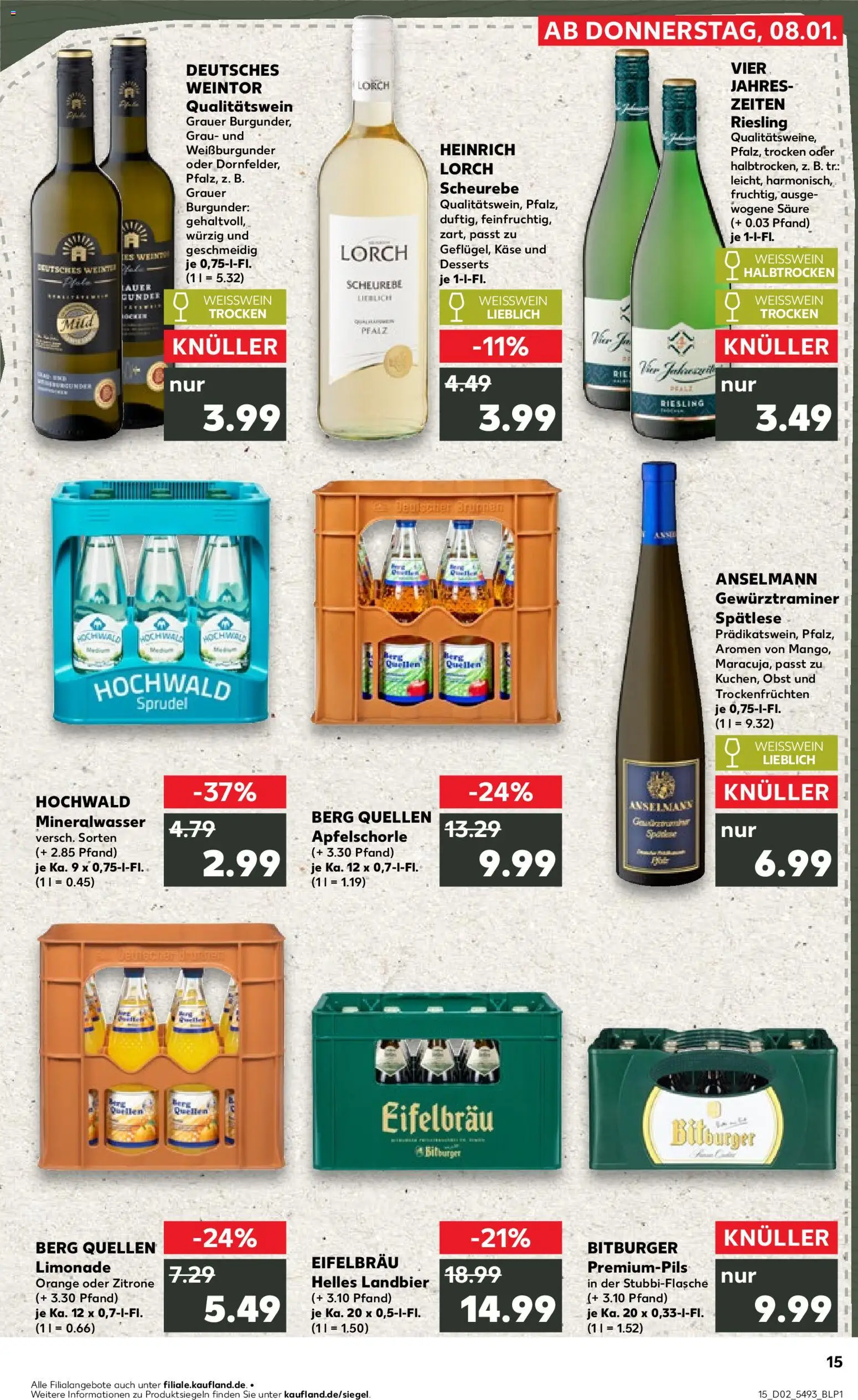 Kaufland prospekt Speyer	 – gültig ab 08.01.2026 | Seite: 15 | Produkte: Bitburger, Limonade, Mineralwasser, Obst
