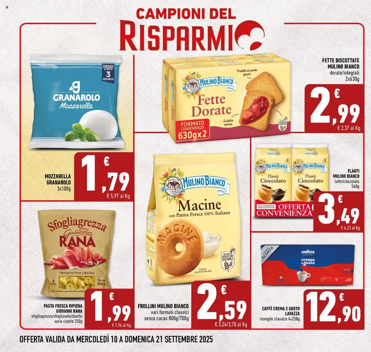Volantino Conad del 10.09.2025 | Pagina: 2 | Prodotti: Prosciutto Crudo, Panna, Cacao, Frollini