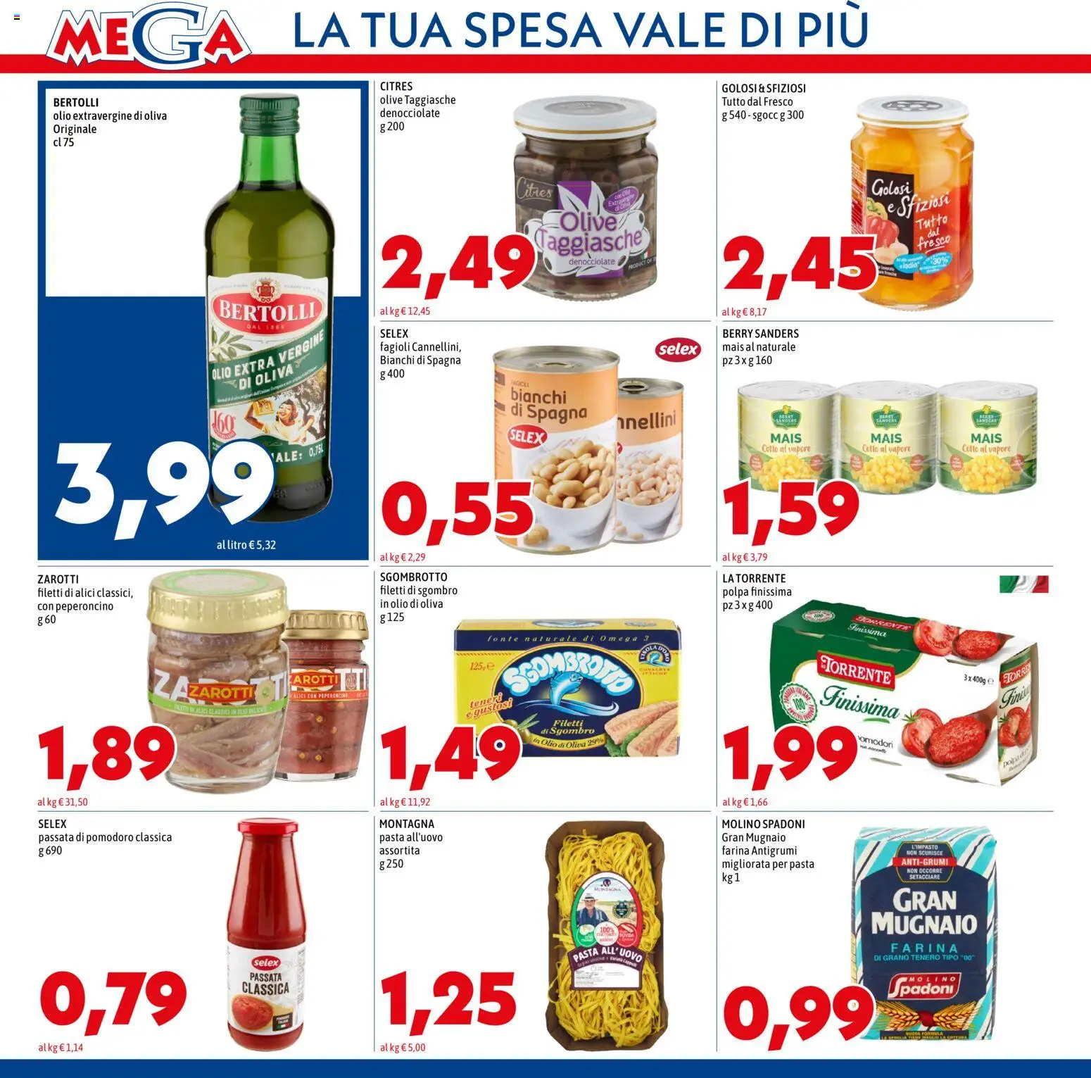 Volantino Mega del 23.04.2026 | Pagina: 8 | Prodotti: Pasta, Passata di pomodoro, Mais, Alici