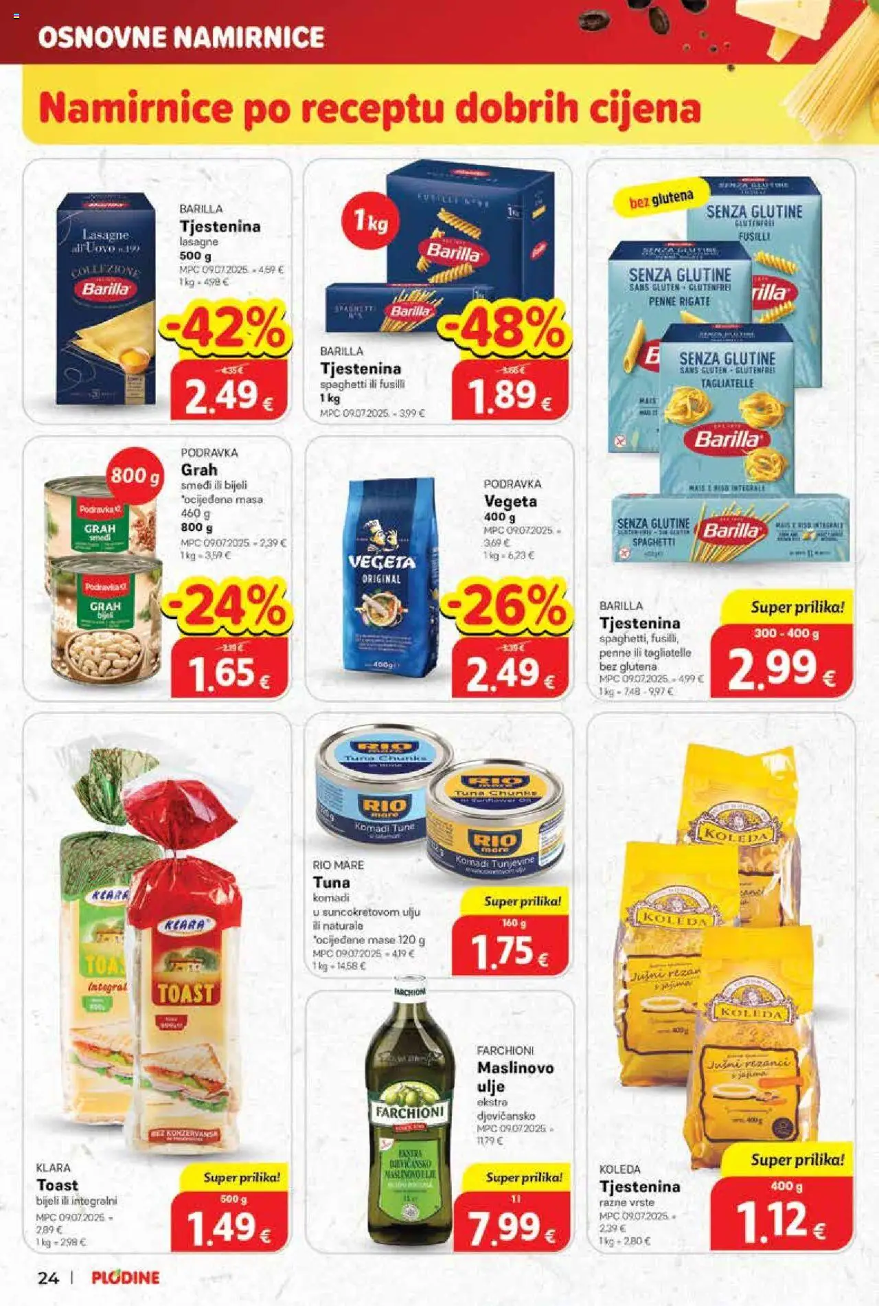 Plodine katalog | vrijedi od 01.10.2025 | Stranica: 24 | Proizvodi: Rio Mare, Toast, Tjestenina, Barilla