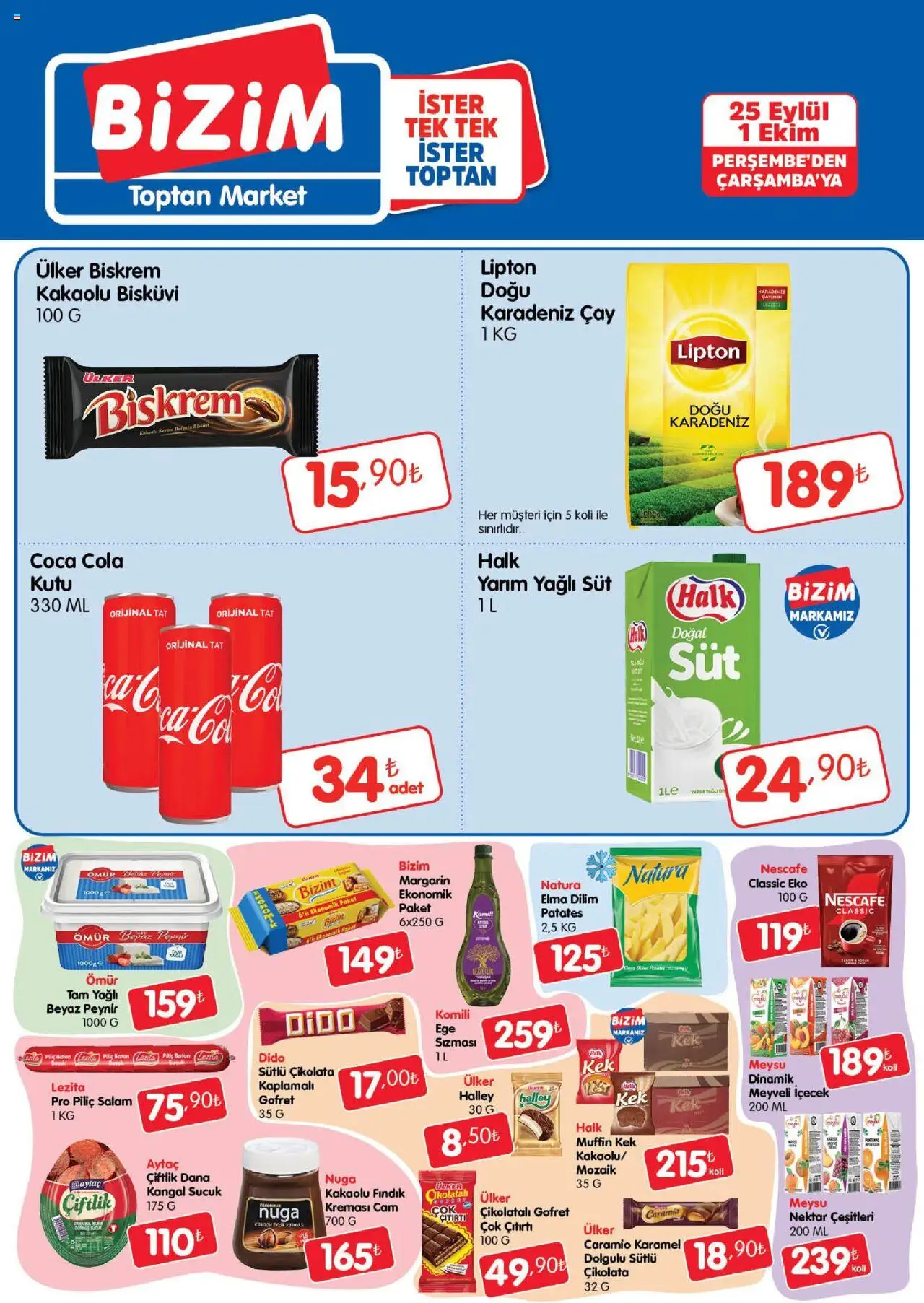 Bizim Toptan Katalog - 25.09.2025 tarihinden itibaren geçerlidir | Sayfa: 1 | Ürünler: Peynir, Elma, Bisküvi, Sucuk