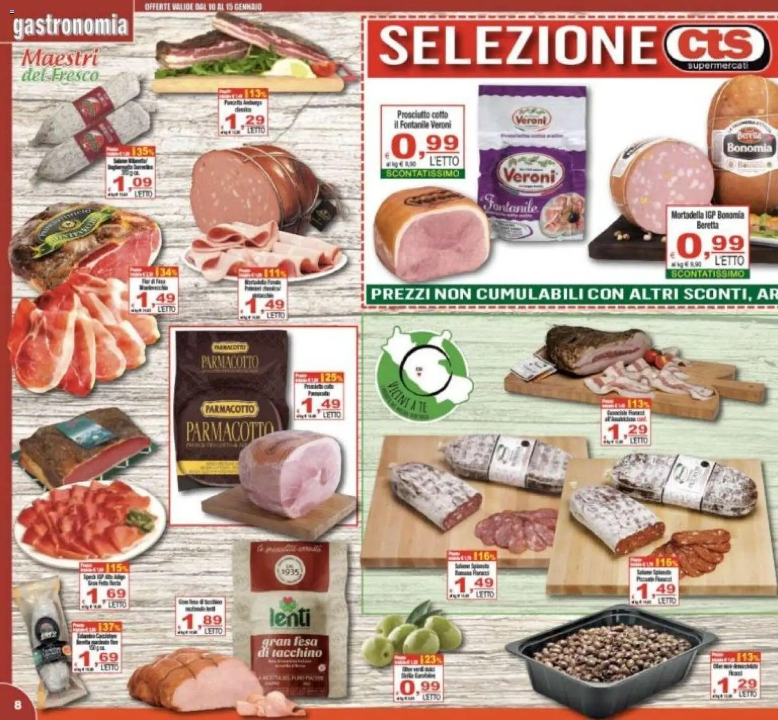 Volantino CTS del 10.01.2026 | Pagina: 8 | Prodotti: Prosciutto Cotto, Tacchino, Mortadella, Letto
