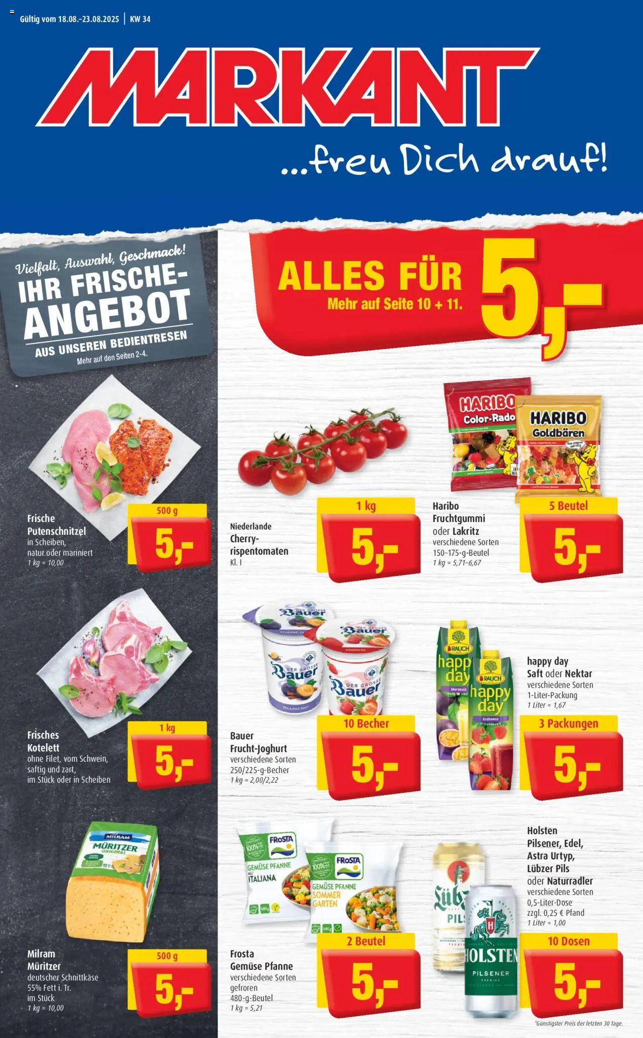 Markant Prospekt 	 - gültig ab dem 18.08.2025 | Seite: 1 | Produkte: Pils, Putenschnitzel, Saft, Lubzer