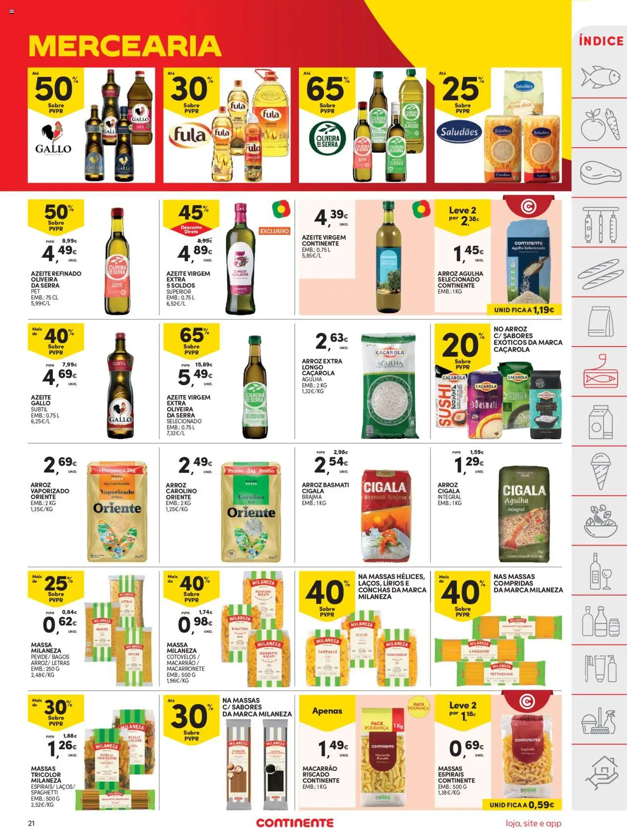 Continente folheto │ válido de 14.10.2025 | Página: 21 | Produtos: Azeite, Arroz basmati, Arroz, Massa