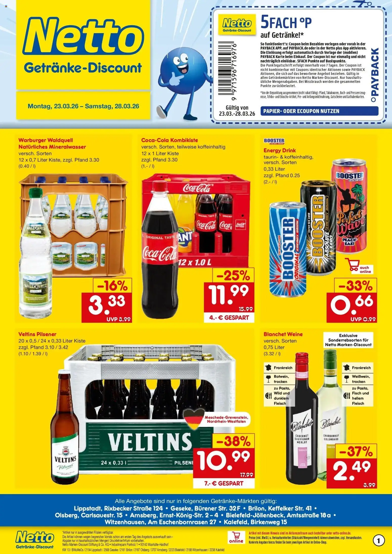 Netto Marken-Discount Prospekt Brilon	 – gültig ab 23.03.2026 | Seite: 1 | Produkte: Coca cola, Cola, Energy, Veltins