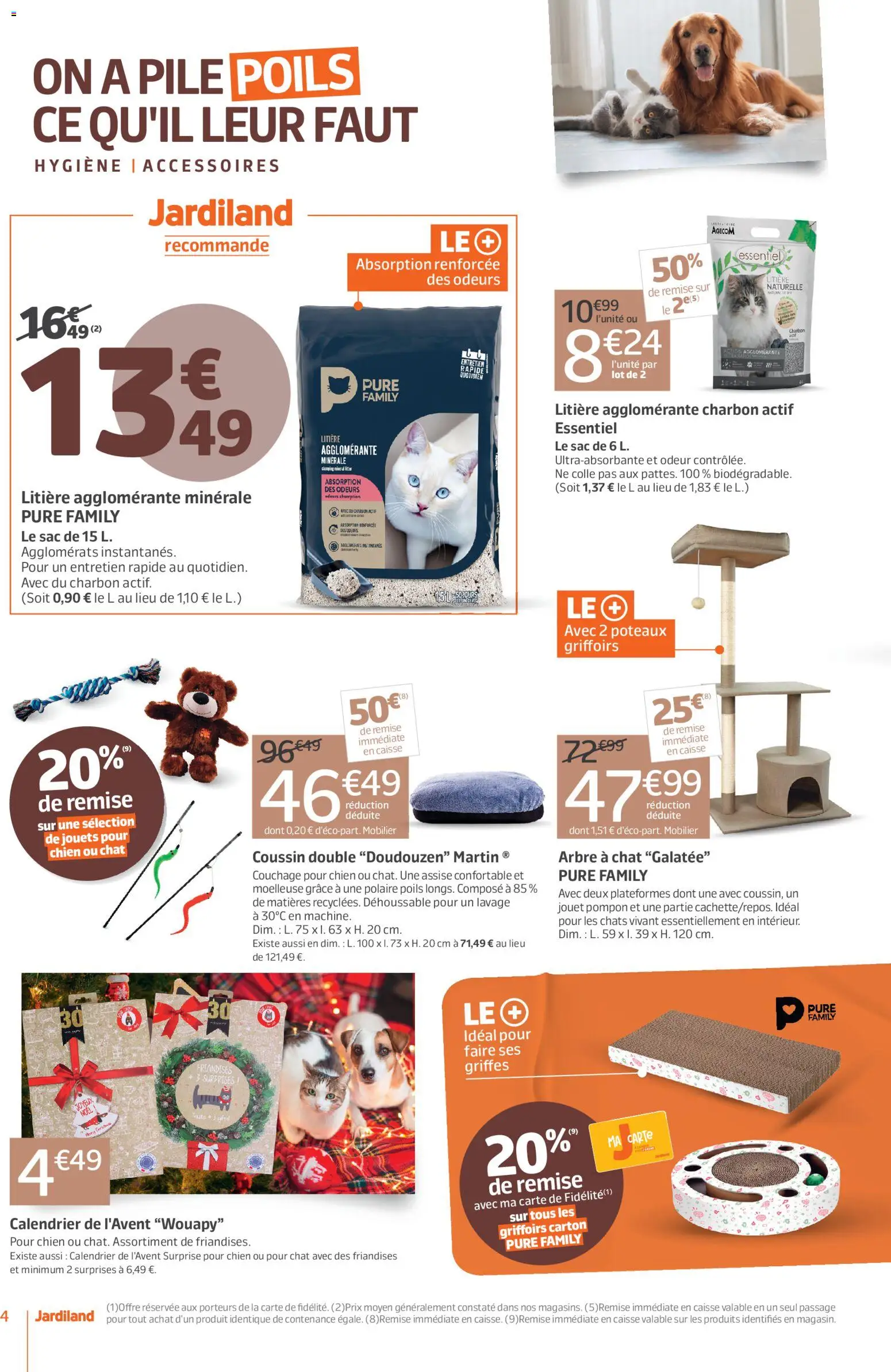 {H1} | Page: 4 | Produits: Litière agglomérante, Sac, Jouets, Arbre à chat