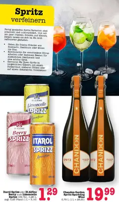 Itarol Sprizz oder Di Alfino Berry auch Limoncello Sprizz, Itarol Sprizz oder Di Alfino Berry auch Limoncello Sprizz 10% Vol., 0,25 L, zzgl. 0,25 Pfand ab 20.04.2026 gültig | Seite: 47 | Produkte: Limoncello