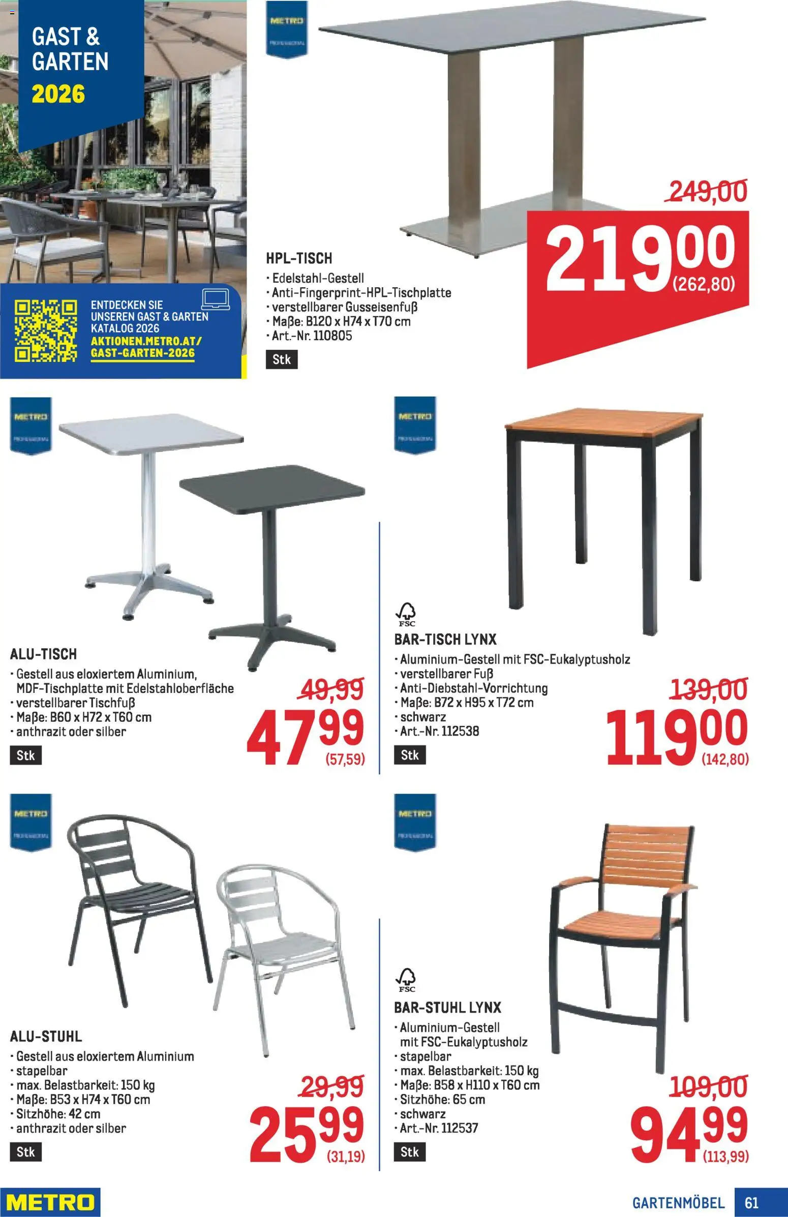 Metro Profi gültig ab 05.02.2026 | Seite: 61 | Produkte: Gartenmöbel