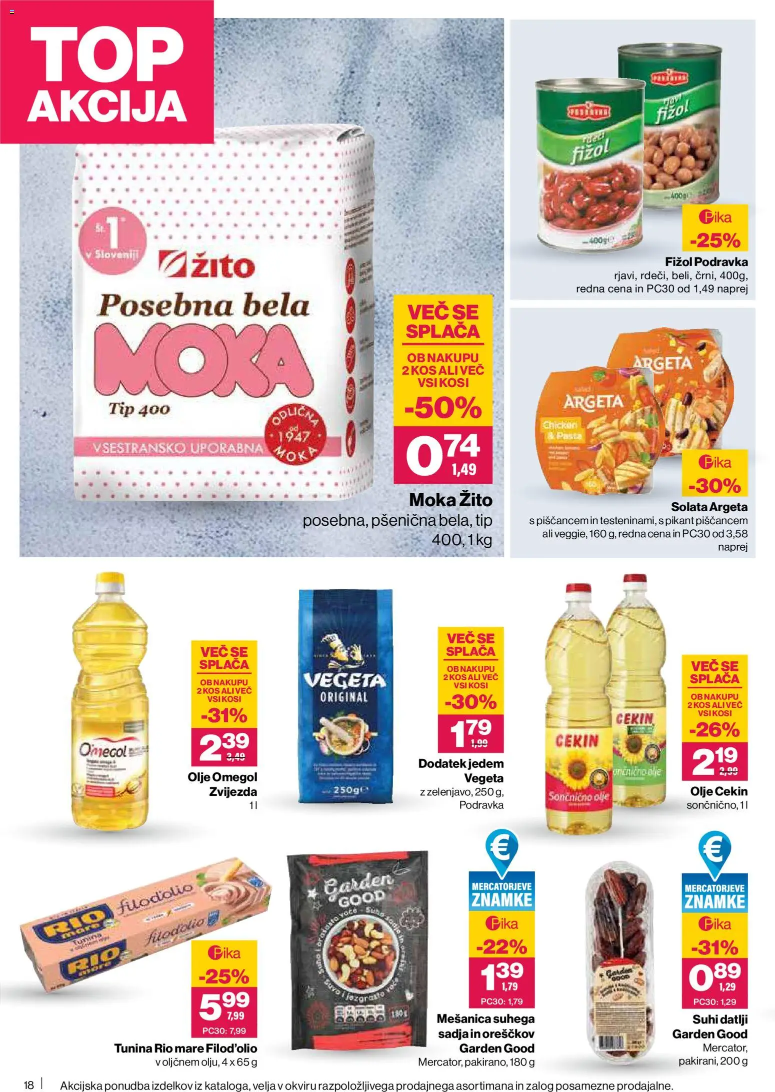 Novi Mercator katalog ponudbe – veljaven od 15.01.2026 | Stran: 18 | Izdelki: Datlji, Moka, Tuna, Olje