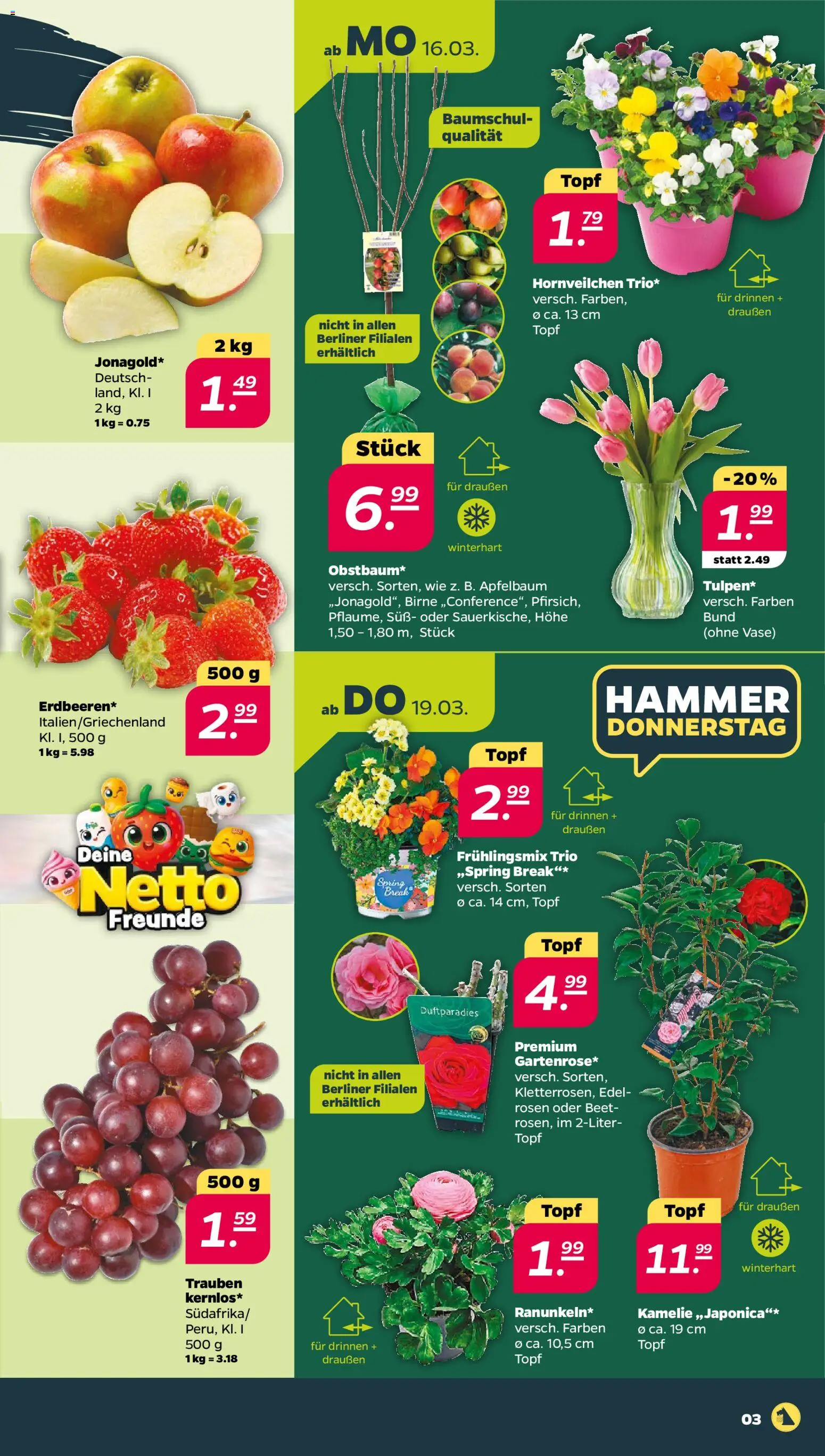 Netto Prospekt 	 – gültig ab 16.03.2026 | Seite: 3 | Produkte: Berliner, Trauben, Vase, Birne