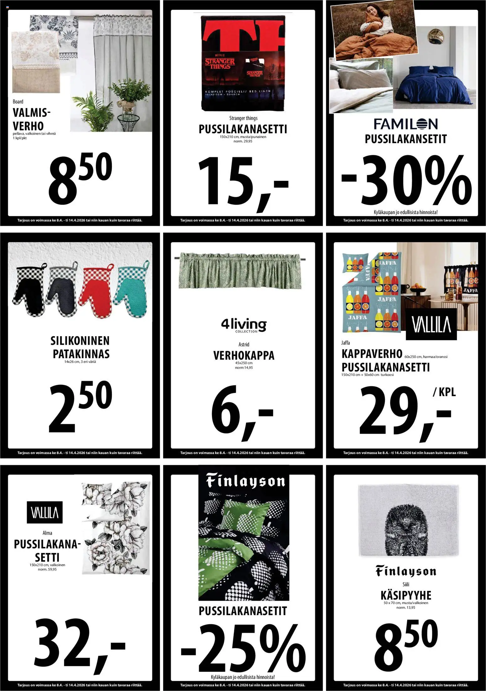 Tuuri tarjoukset – voimassa 08.04.2026 alkaen | Sivu: 15 | Tuotteet: Pussilakanasetti, Verho