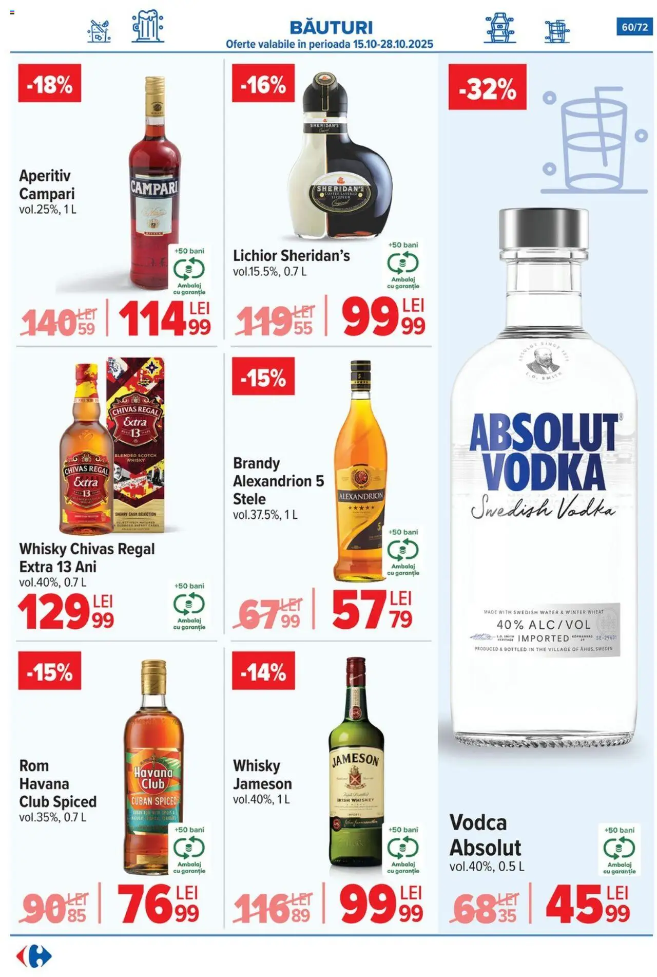 Noul catalog Carrefour – valabil de la 15.10.2025 | Pagină: 62 | Produse: Su ısıtıcı, Lichior, Vodka, Whiskey