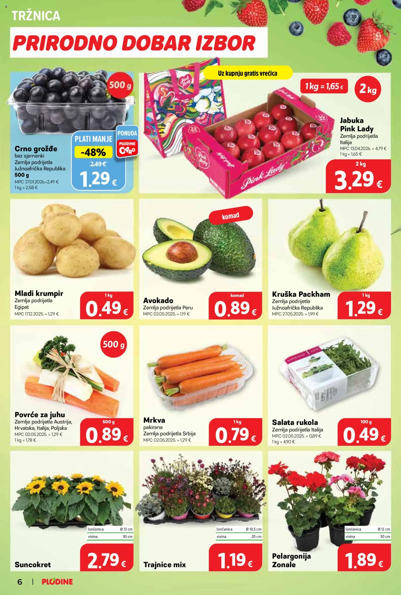 Plodine katalog | vrijedi od 15.04.2026 | Stranica: 6 | Proizvodi: Salata, Avokado, Povrće, Kruška