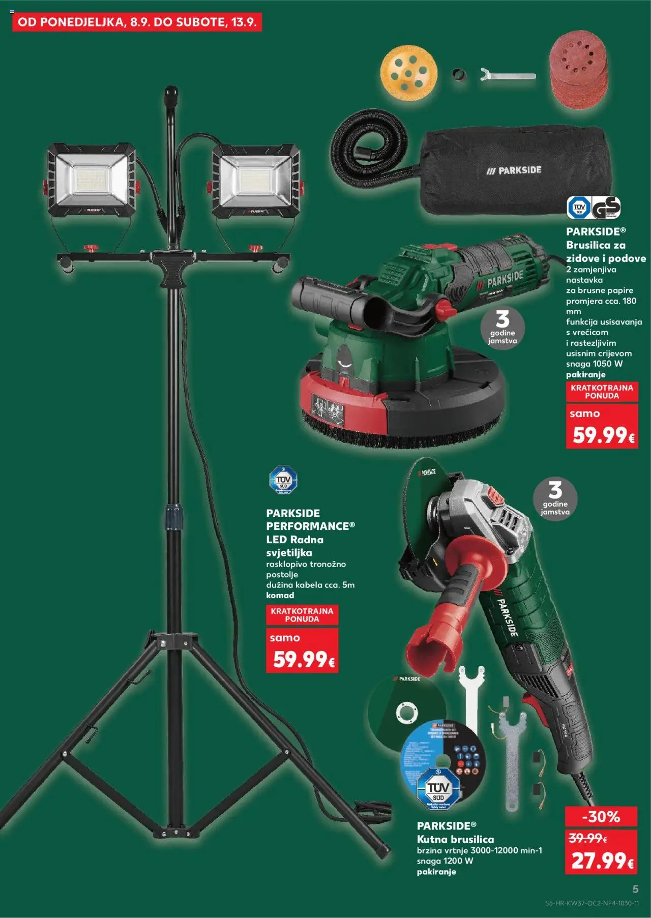 Kaufland katalog | vrijedi od 10.09.2025 | Stranica: 5 | Proizvodi: Brusilica, Svjetiljka, Kutna brusilica, Parkside