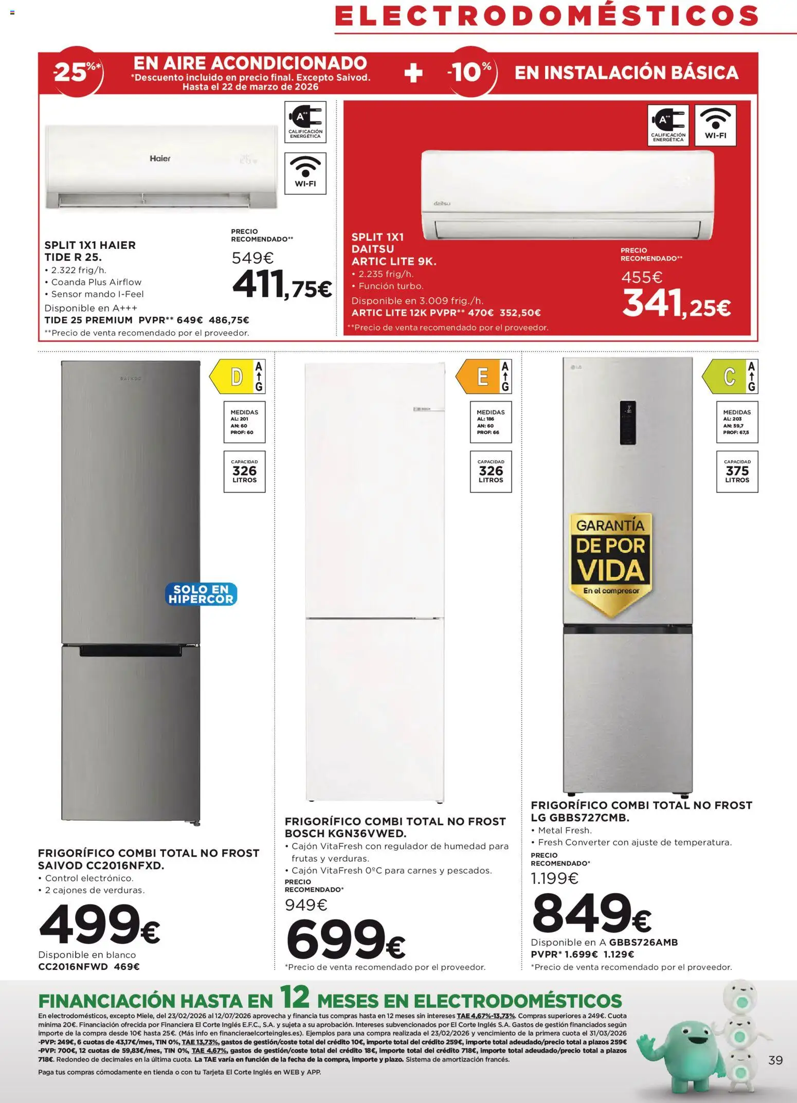 Hipercor catálogo │ válido desde el 12.03.2026 | Página: 39 | Productos: Combi, Aire acondicionado