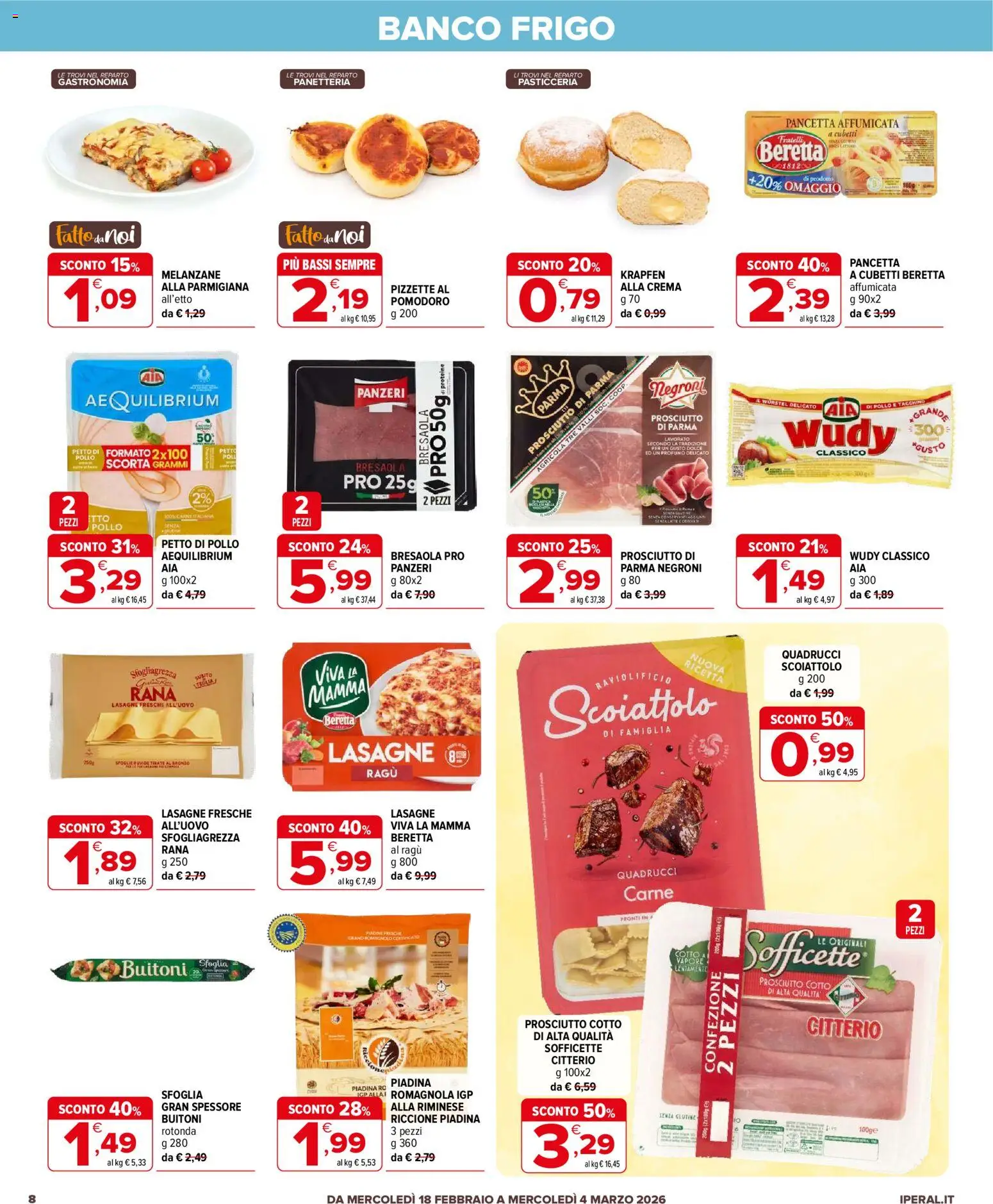 Volantino Iperal del 18.02.2026 | Pagina: 8 | Prodotti: Crema, Pancetta, Melanzane, Profumo