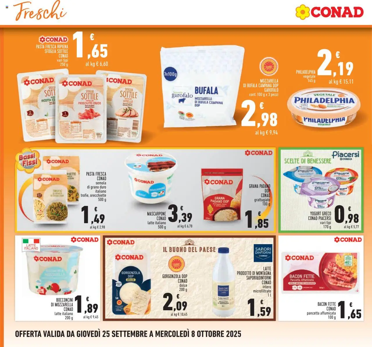 Volantino Conad del 25.09.2025 | Pagina: 12 | Prodotti: Yogurt, Pancetta, Pasta, Ricotta