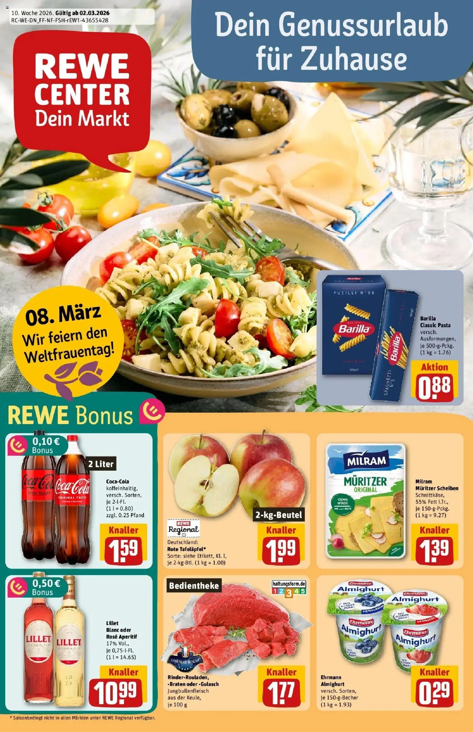 Rewe Prospekt Mönchengladbach	 – gültig ab 02.03.2026 | Seite: 1 | Produkte: Coca cola, Barilla, Lillet, Gulasch