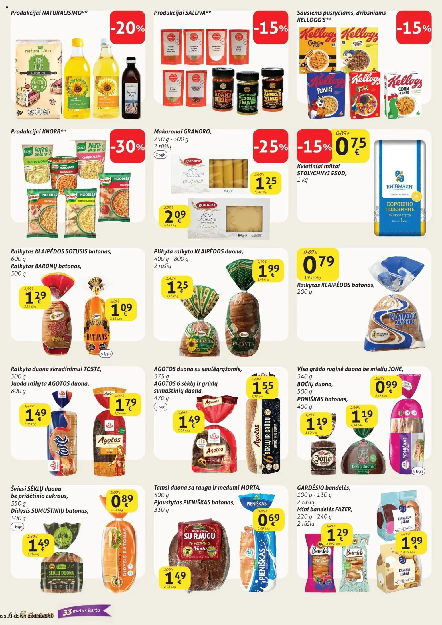 GRUSTE akcijos nuo 11.01.2026 | Puslapis: 6 | Prekių: Batonas, Bandelės, Duona, Makaronai