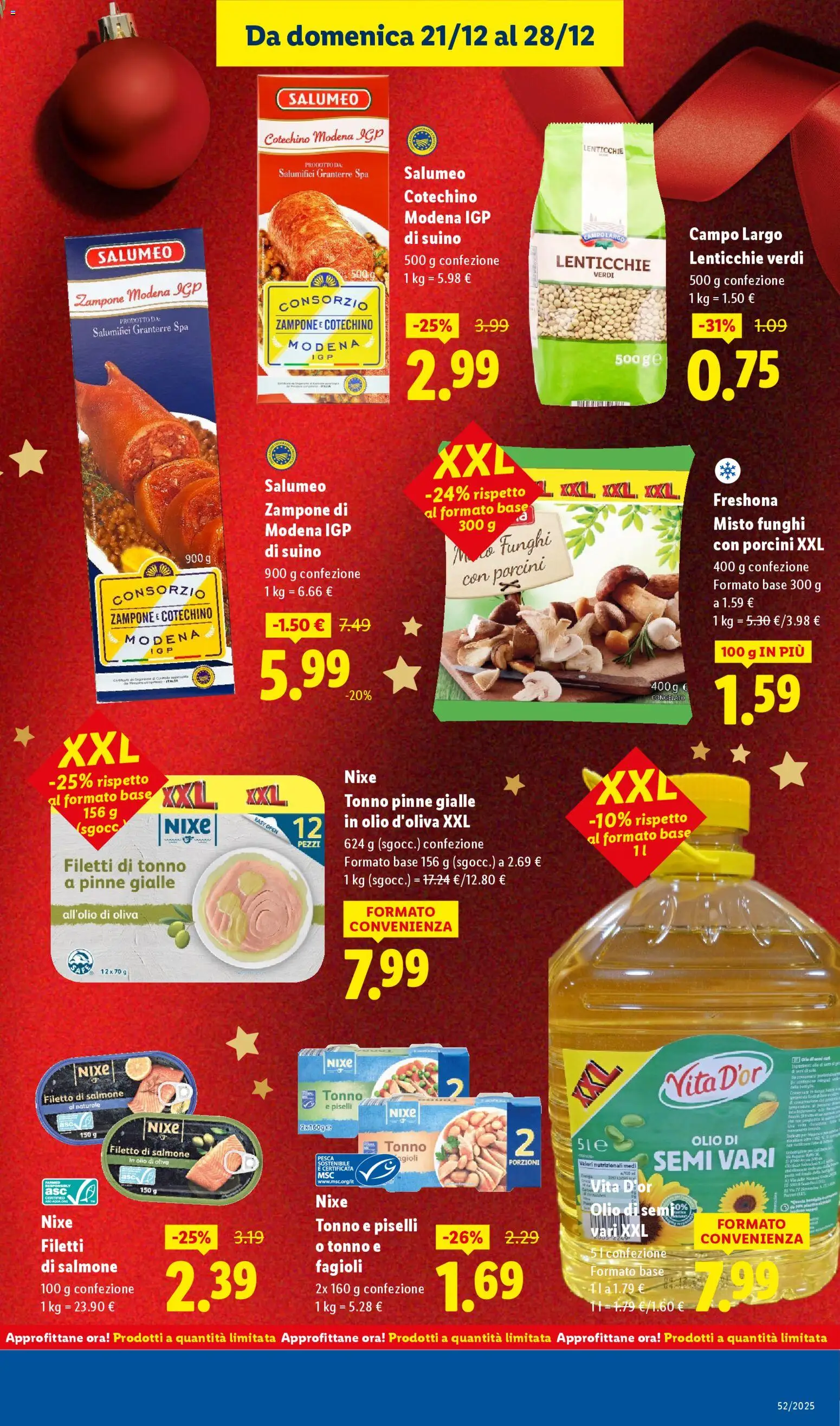 Volantino Lidl del 21.12.2025 | Pagina: 13 | Prodotti: Salmone, Pesca, Piselli, Tonno