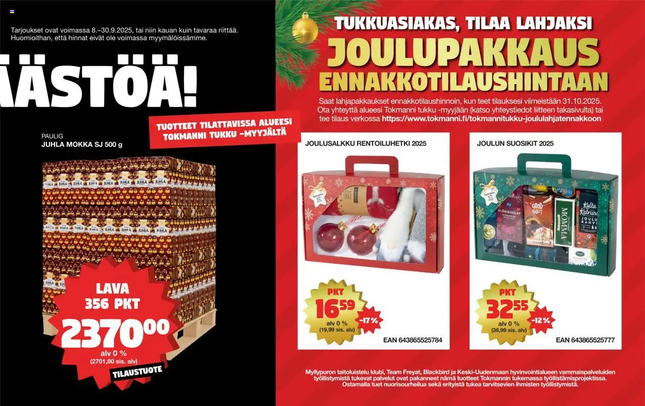 Tokmanni tarjoukset - Tukkumyyntiliite – voimassa 08.09.2025 alkaen | Sivu: 3 | Tuotteet: Juhla Mokka, Kahvi, Tee