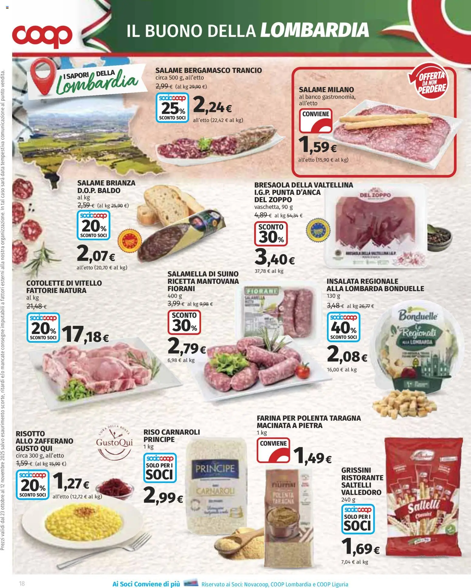 Volantino COOP del 23.10.2025 | Pagina: 18 | Prodotti: Salamella, Riso Carnaroli, Bresaola, Vitello