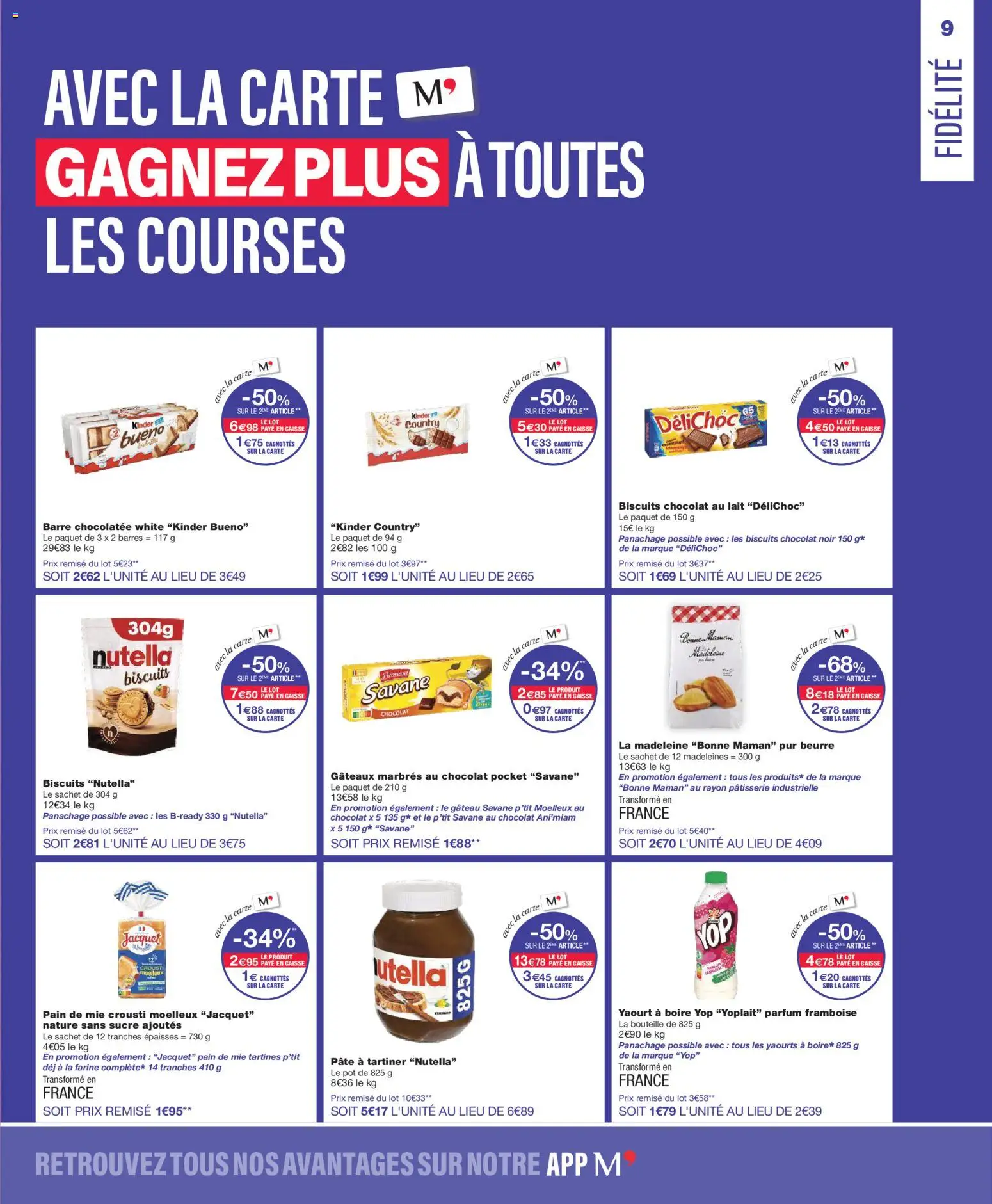 {H1} | Page: 9 | Produits: Sucre, Pâte à tartiner, Pain de mie, Yaourt