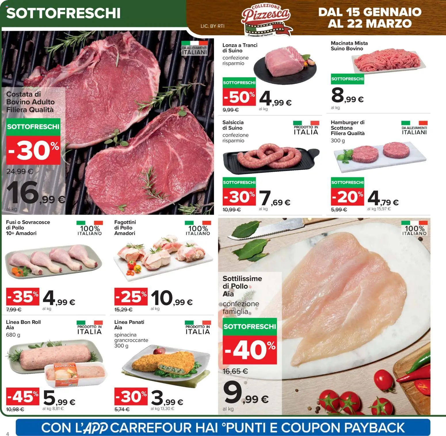 Volantino Carrefour del 15.01.2026 | Pagina: 4 | Prodotti: Bovino, Pollo, Salsiccia, Hamburger