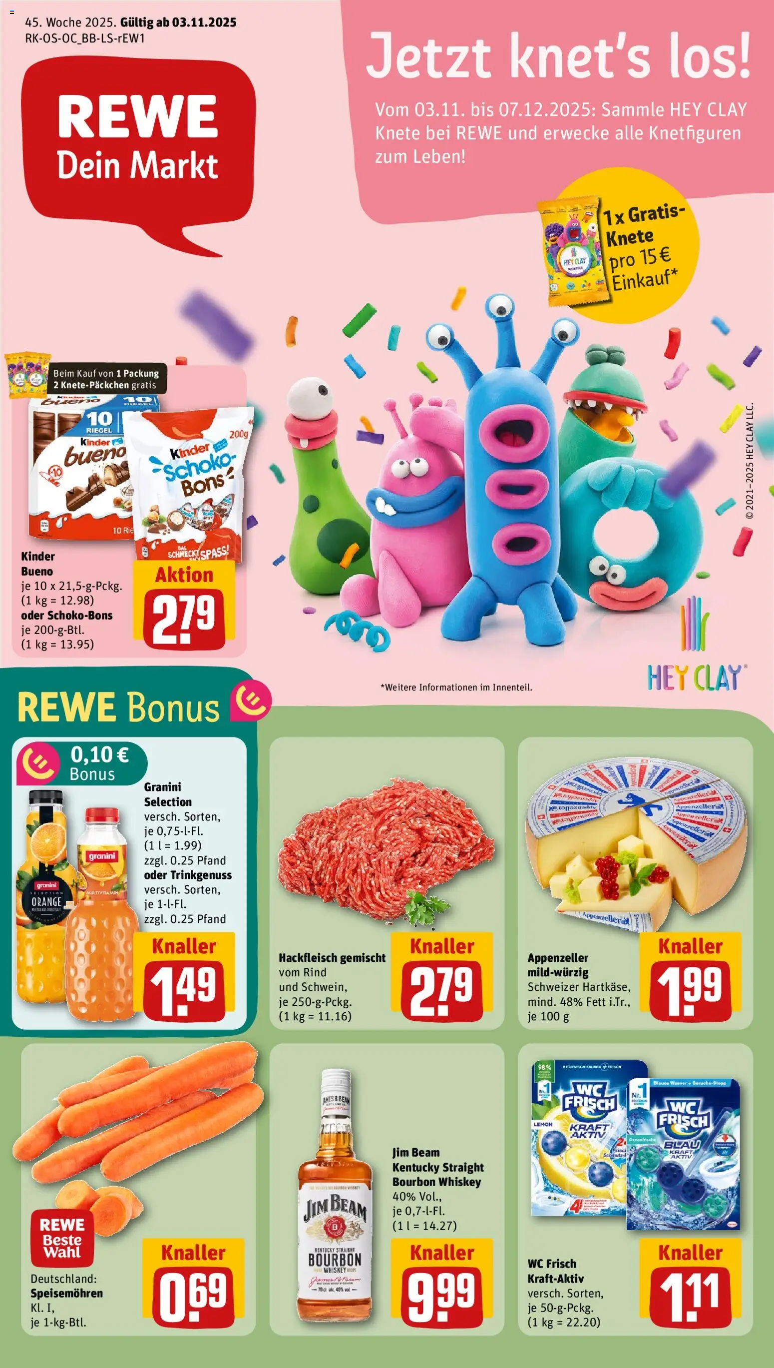 Rewe Prospekt 	 – gültig ab 03.11.2025 | Seite: 1 | Produkte: Jim beam, Wc frisch, Granini, Hackfleisch