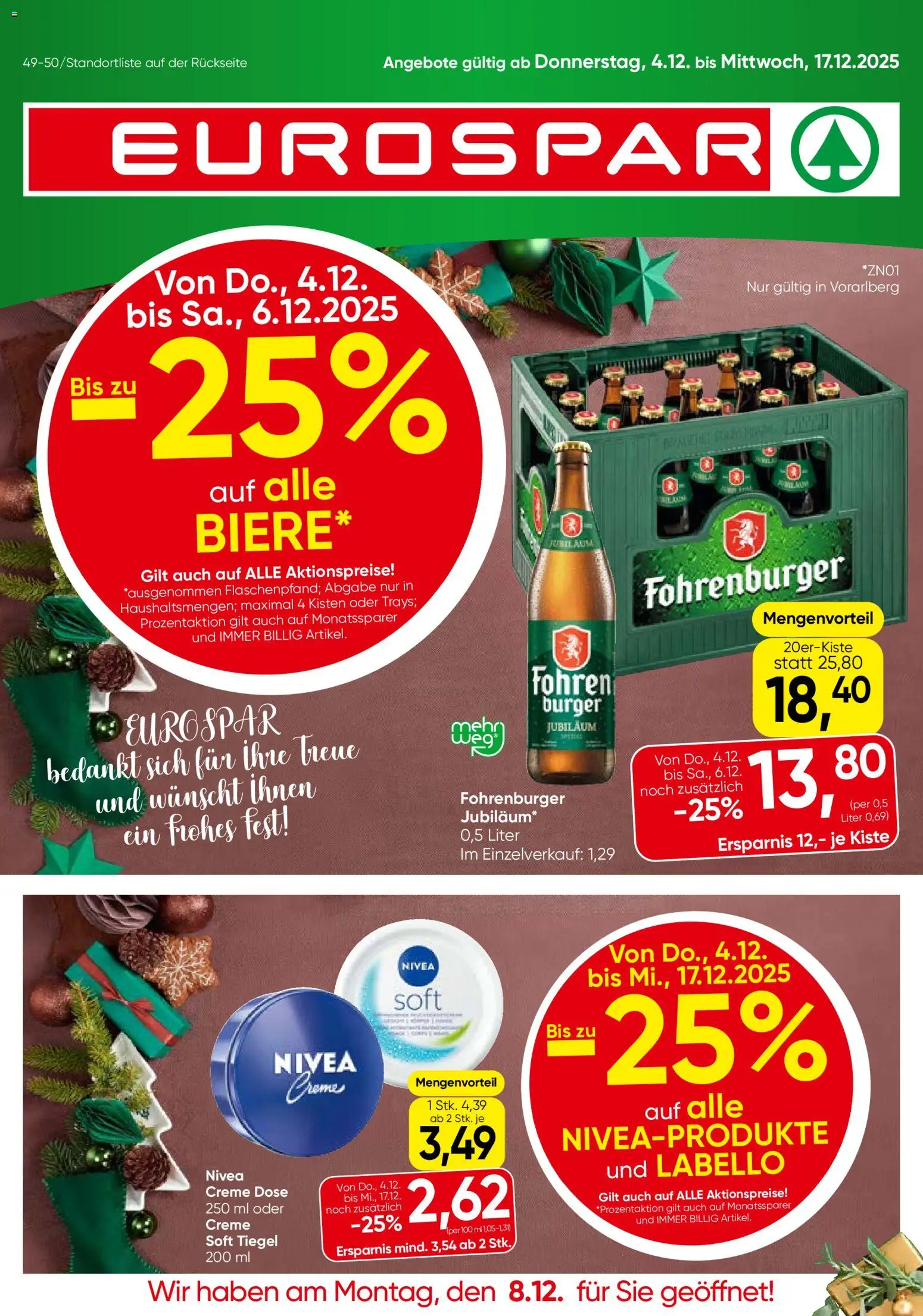 Eurospar Flugblatt - Vorarlberg gültig ab 04.12.2025 | Seite: 1 | Produkte: Creme