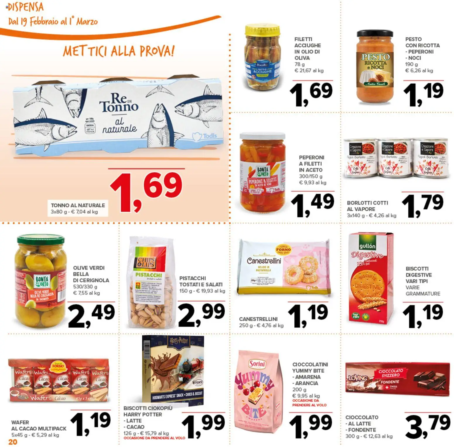 Volantino Todis del 19.02.2026 | Pagina: 20 | Prodotti: Peperoni, Acciughe, Tonno al naturale, Arancia